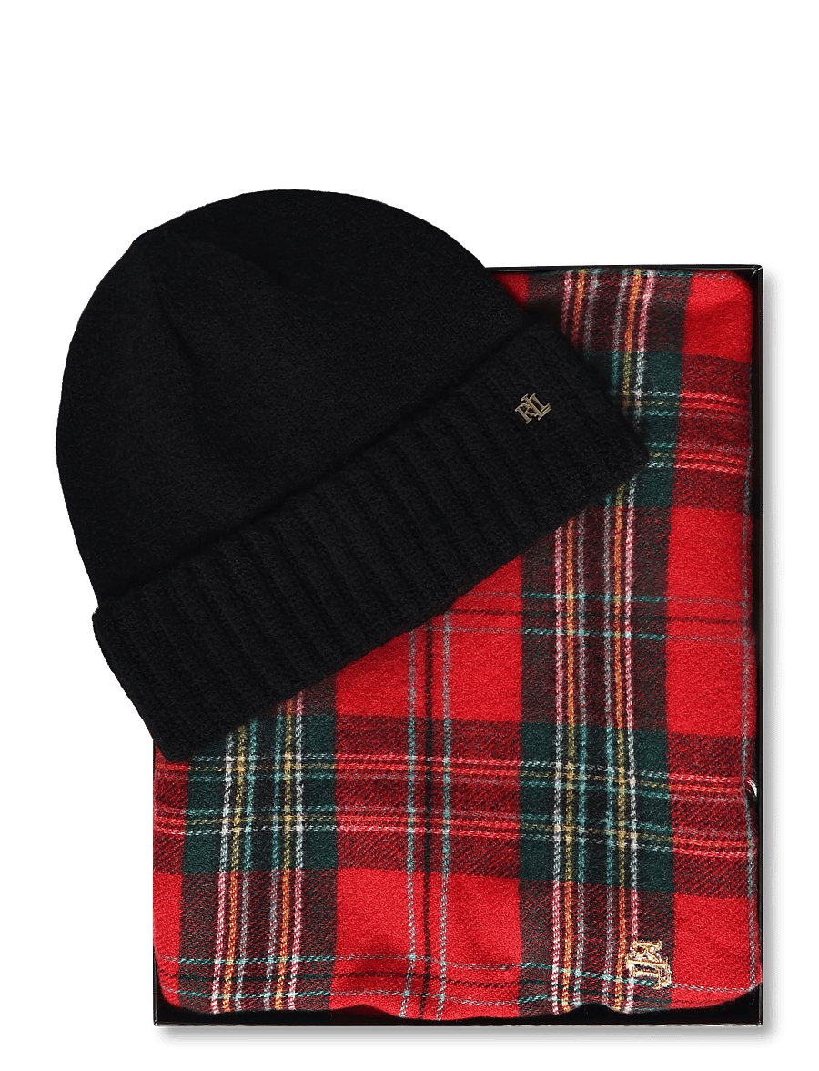 Lauren Ralph Lauren - Plaid Scarf & Knit Beanie Gift Set - halstørklæder - red stewart - 3