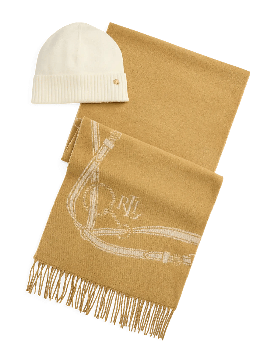 Lauren Ralph Lauren - Belting-Motif Scarf & Beanie Gift Set - winterschals - lauren camel - 0