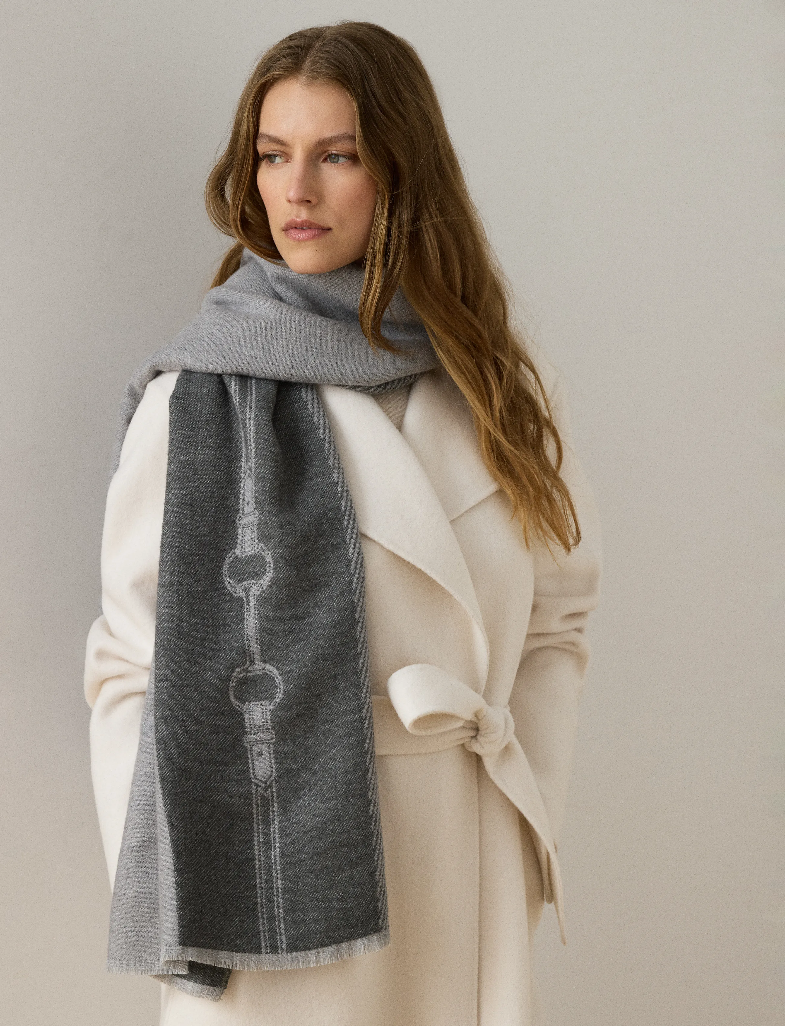 Lauren Ralph Lauren - Belting-Motif Jacquard Wrap Scarf - halsdukar - charcoal/grey - 2
