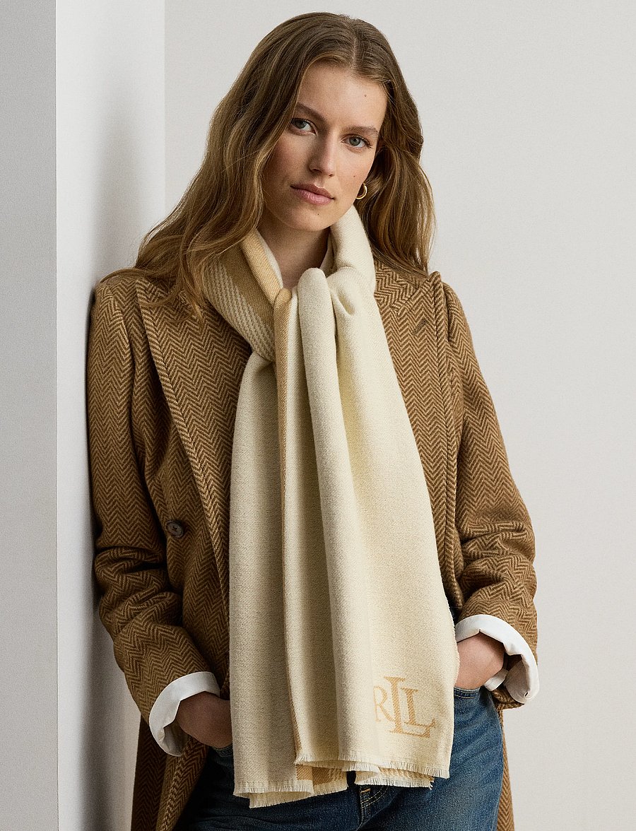 Lauren Ralph Lauren - Belting-Motif Jacquard Wrap Scarf - halsdukar - cream/camel - 2