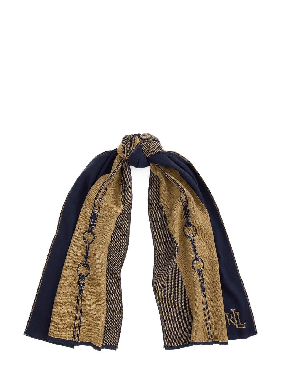 Lauren Ralph Lauren - Belting-Motif Jacquard Wrap Scarf - halsdukar - navy/camel - 0