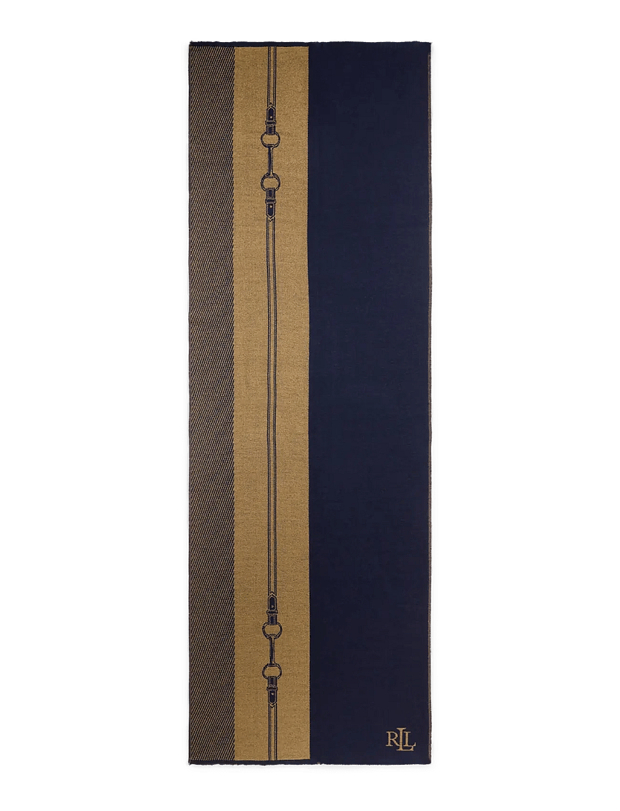 Lauren Ralph Lauren - Belting-Motif Jacquard Wrap Scarf - halsdukar - navy/camel - 1