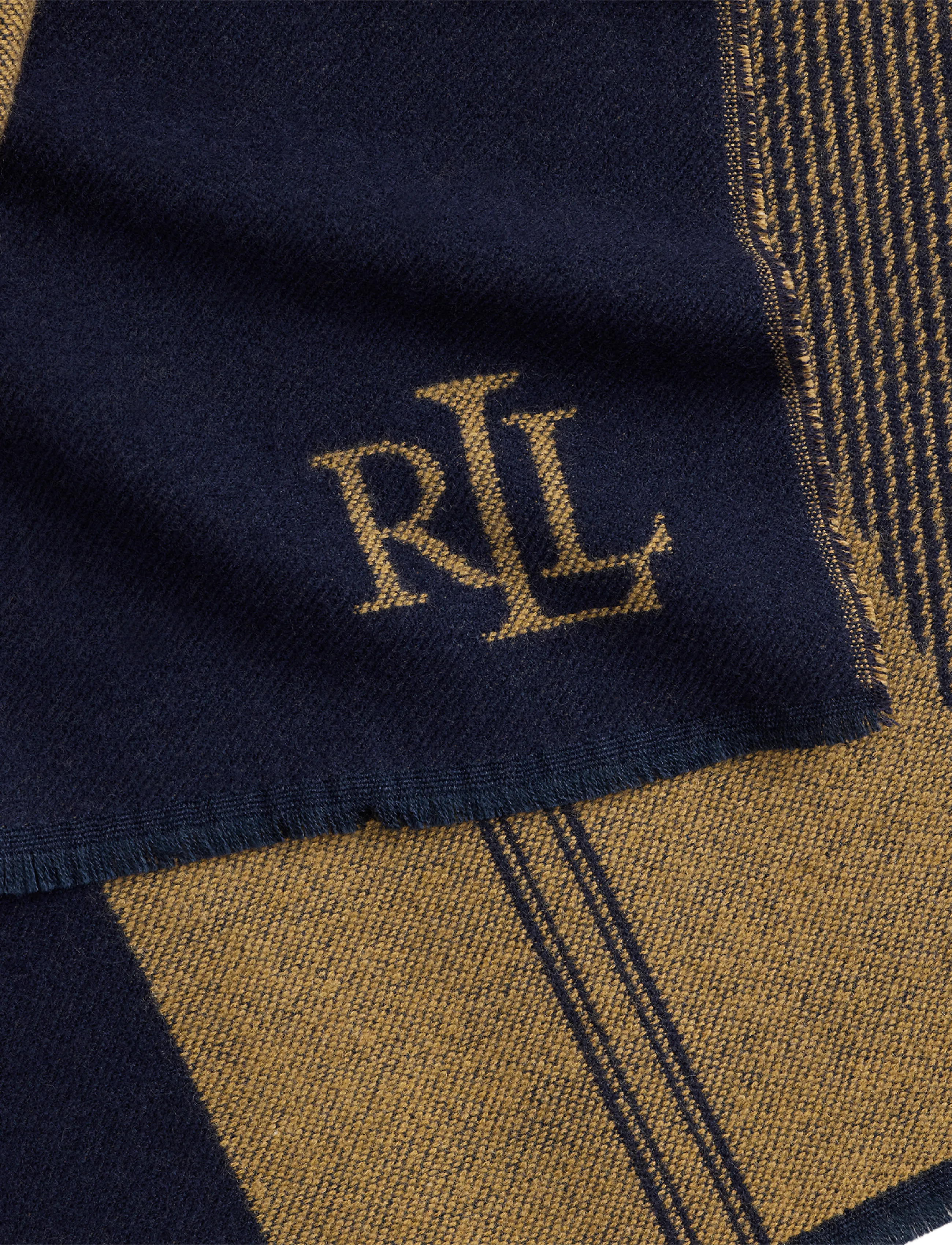 Lauren Ralph Lauren - Belting-Motif Jacquard Wrap Scarf - halsdukar - navy/camel - 3
