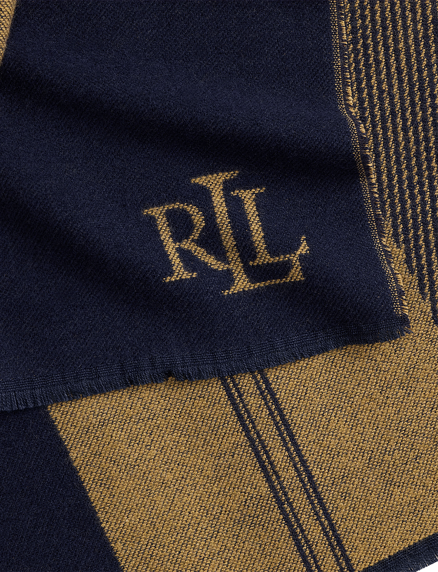 Lauren Ralph Lauren - Belting-Motif Jacquard Wrap Scarf - halsdukar - navy/camel - 3