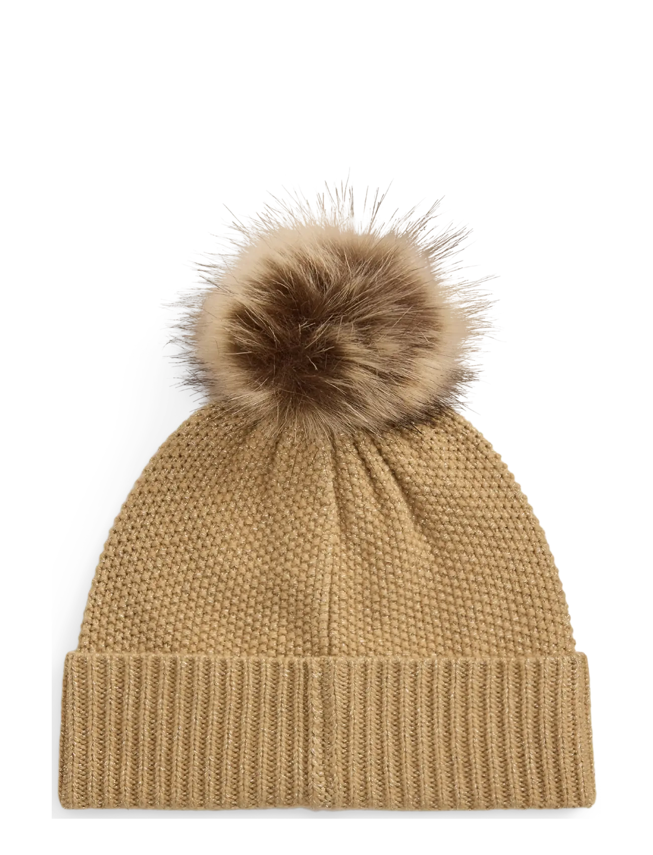 Lauren Ralph Lauren - Embroidered-Crest Pom-Pom Cable Beanie - mössor - lauren camel - 1