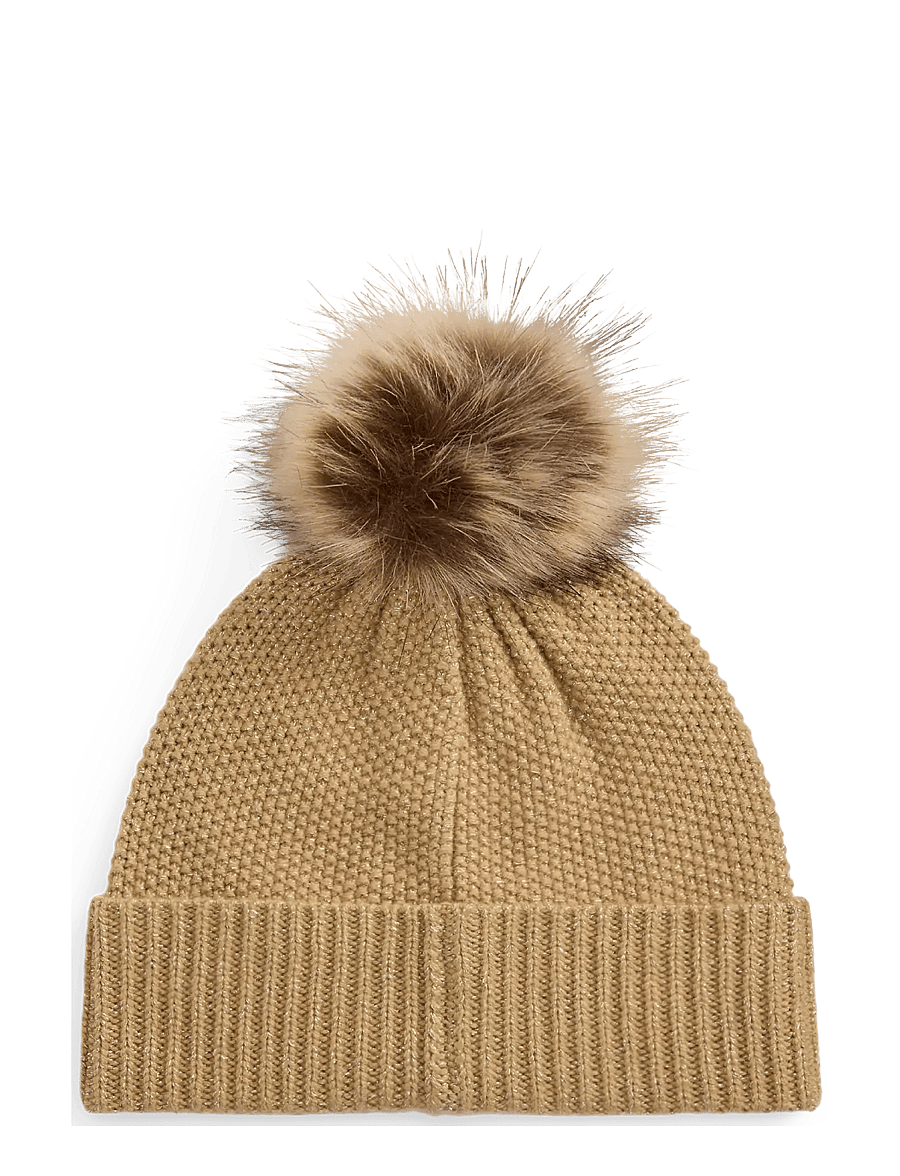 Lauren Ralph Lauren - Embroidered-Crest Pom-Pom Cable Beanie - mössor - lauren camel - 1