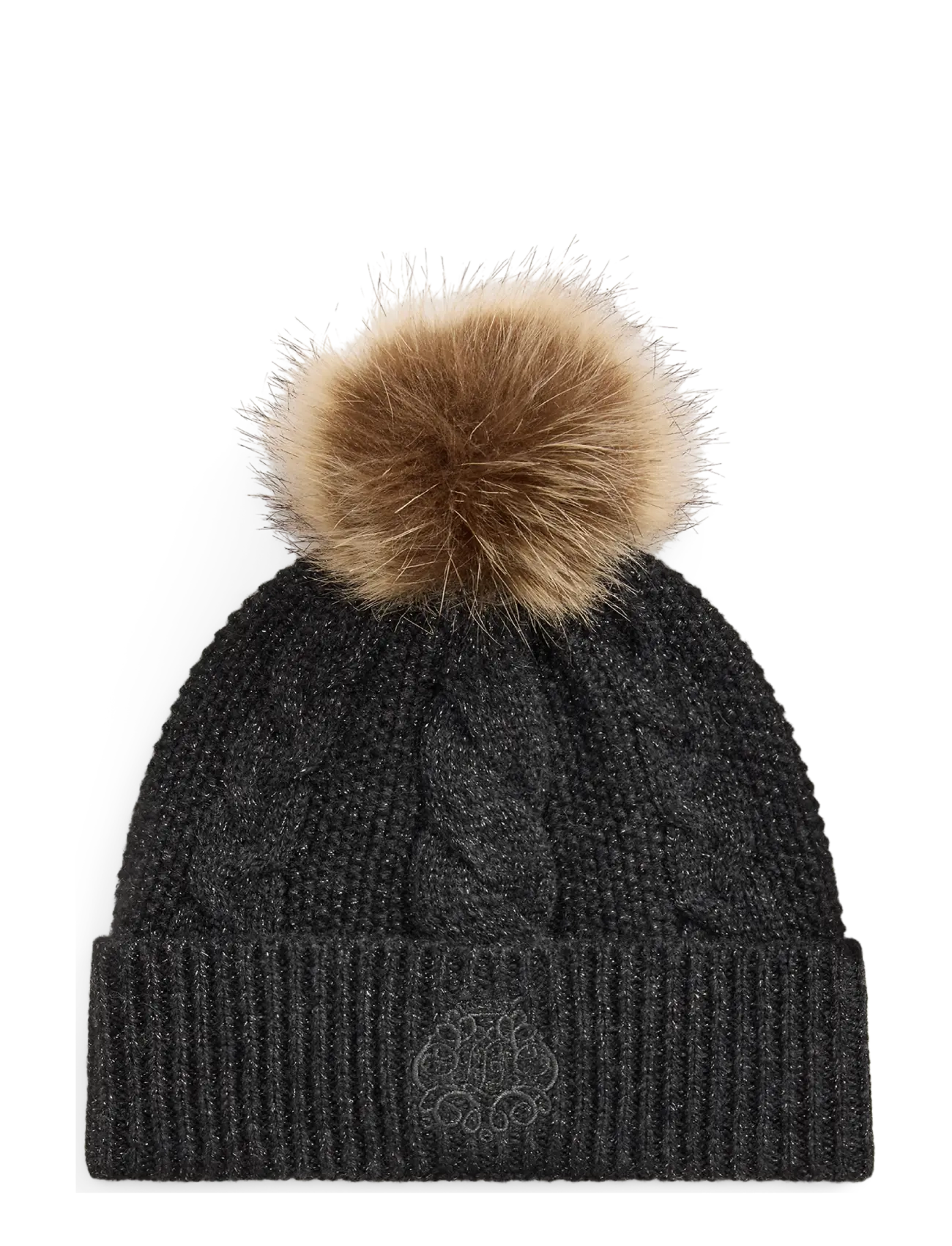 Lauren Ralph Lauren Embroidered-Crest Pom-Pom Cable Beanie - Accessoarer - ONYX HEATHER / grey
