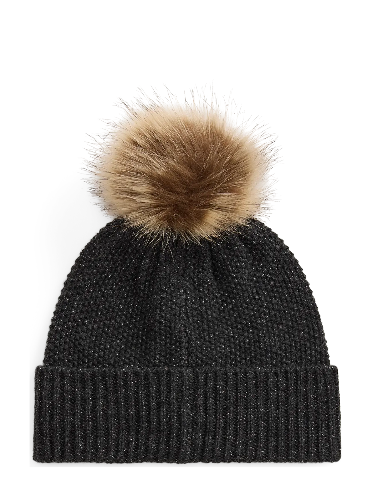 Lauren Ralph Lauren - Embroidered-Crest Pom-Pom Cable Beanie - mössor - onyx heather - 1