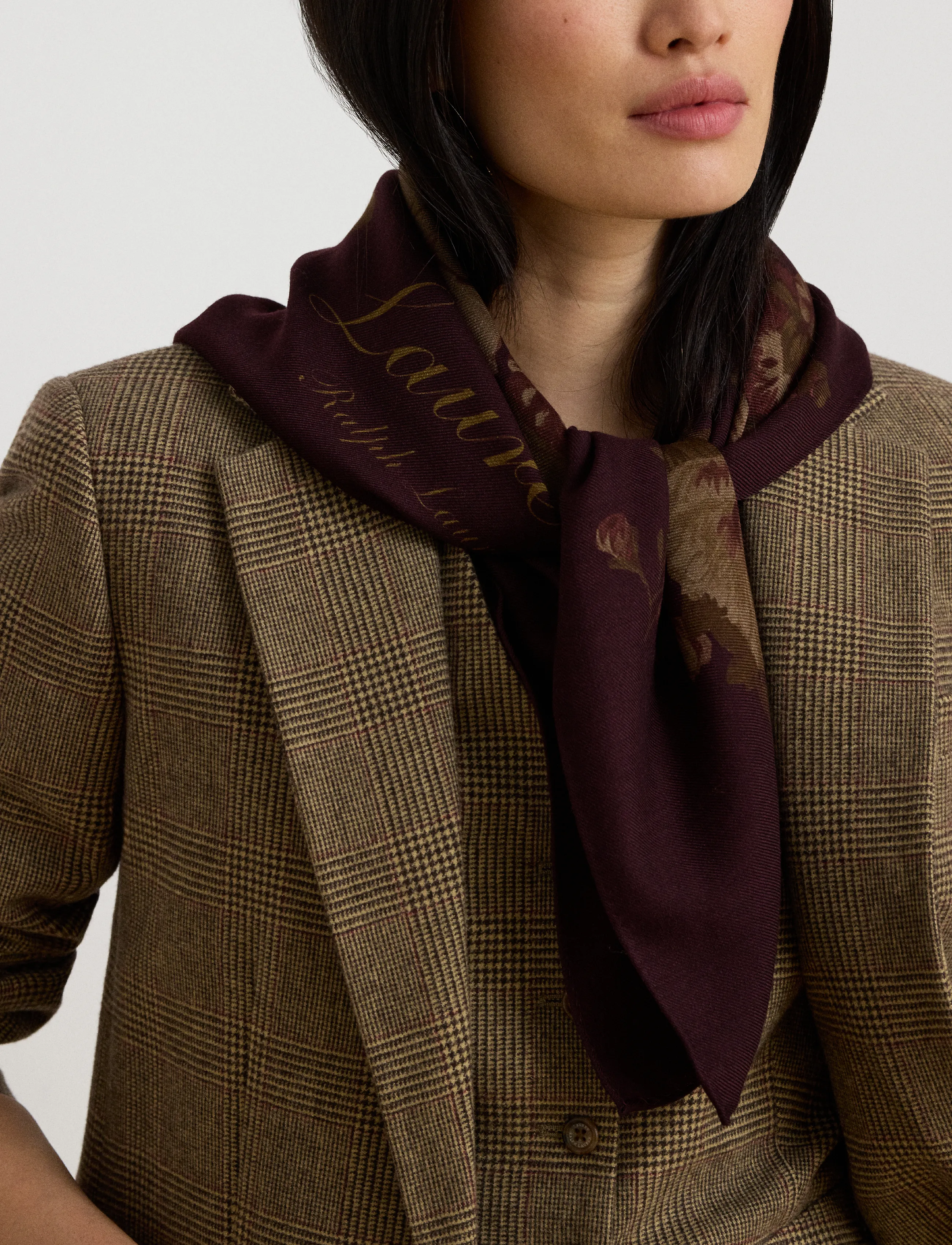 Lauren Ralph Lauren - Floral Wool Square Scarf - accessories - dark garnet - 0