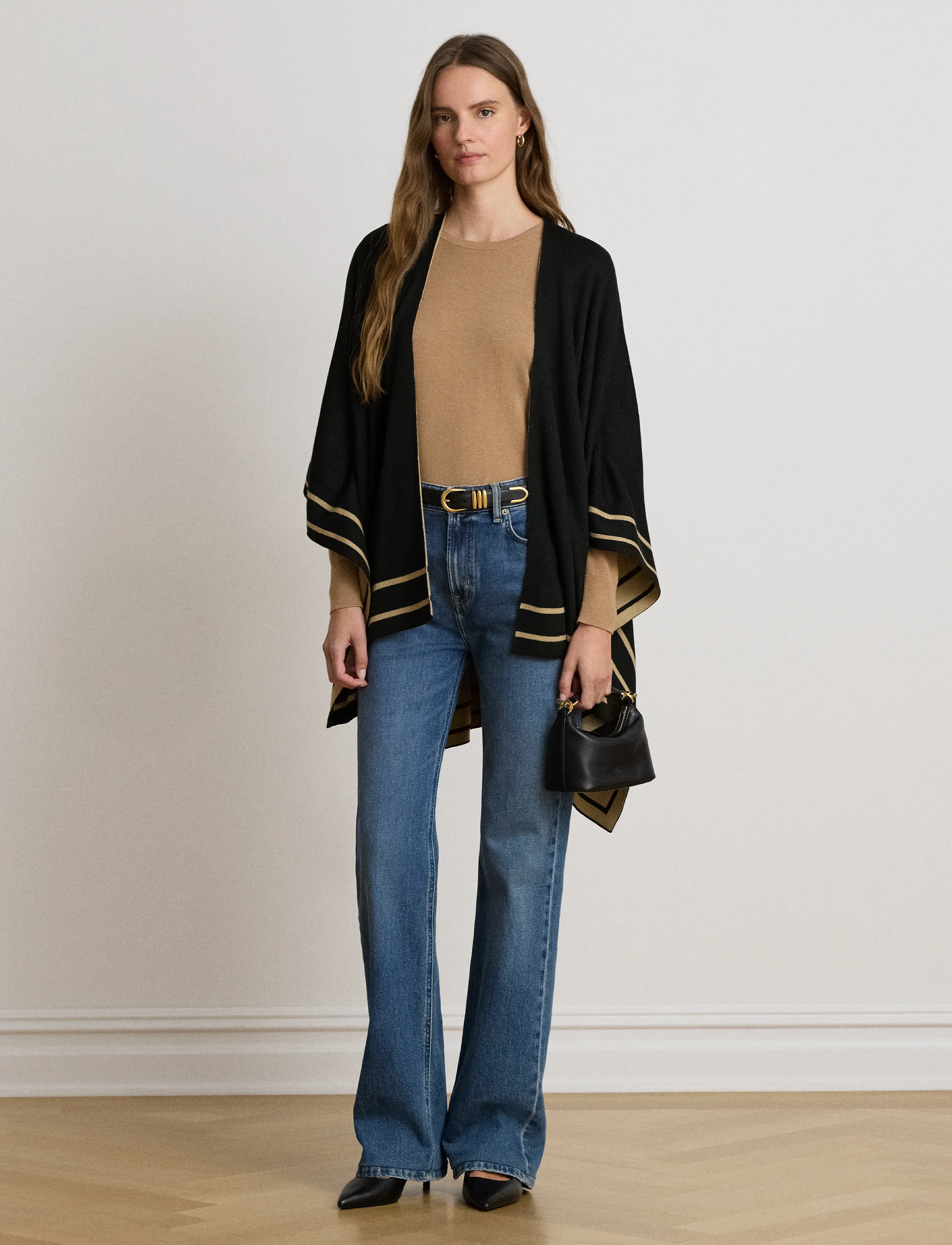 Lauren Ralph Lauren Two-Tone Ruana - Stickat - BLACK/CAMEL / black
