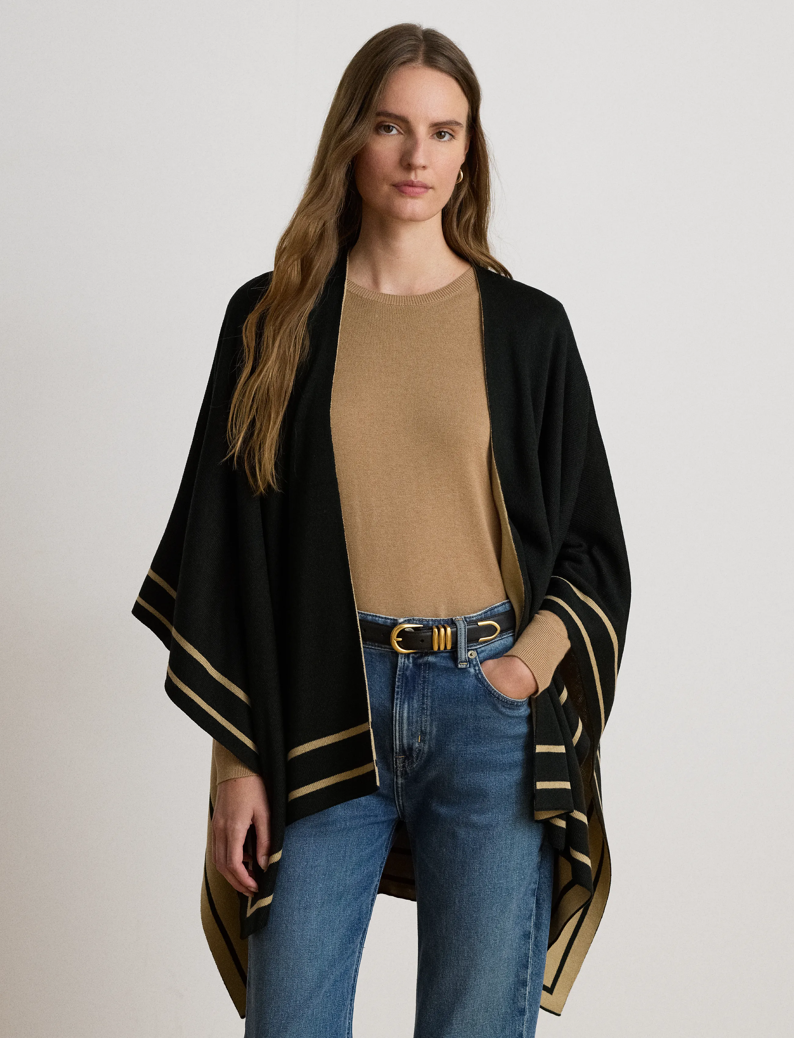 Lauren Ralph Lauren - Two-Tone Ruana - ponchos & capes - black/camel - 3