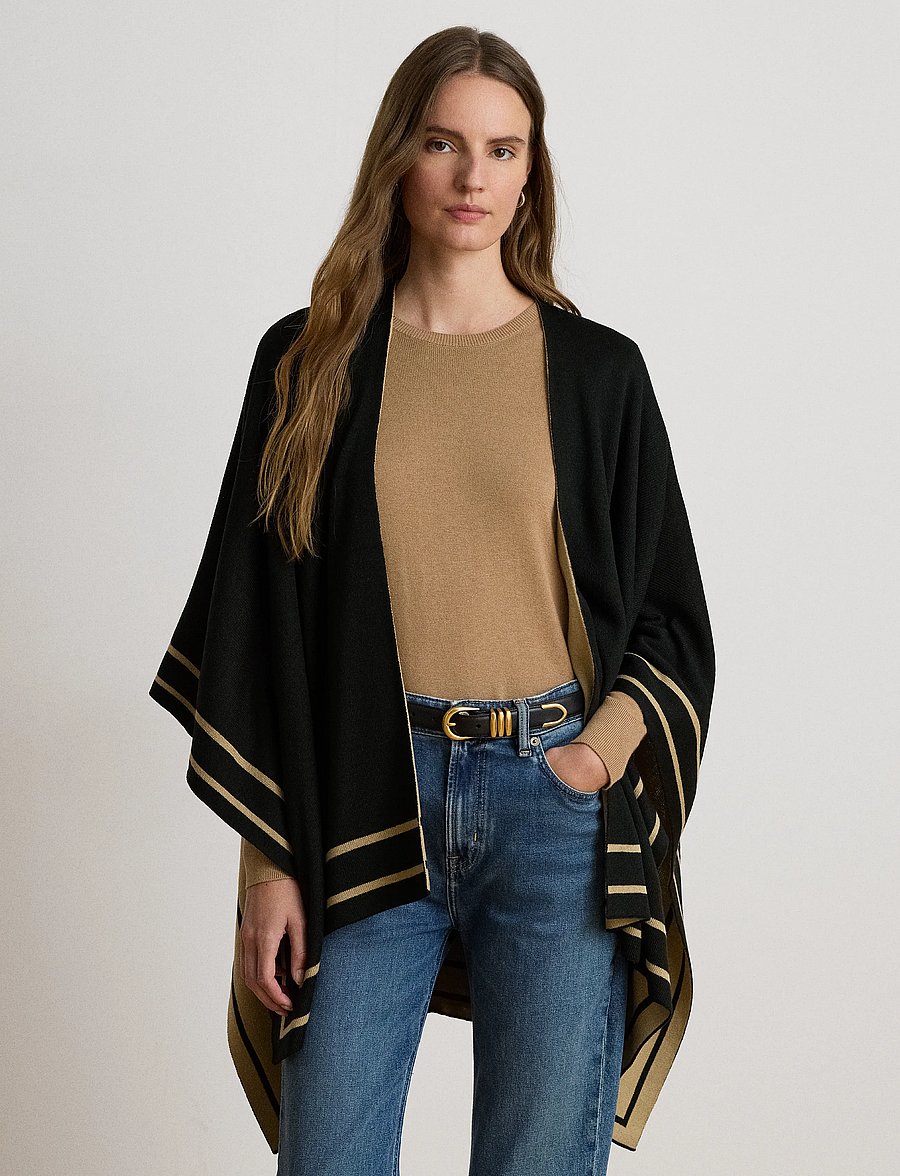 Lauren Ralph Lauren - Two-Tone Ruana - ponchos & capes - black/camel - 3