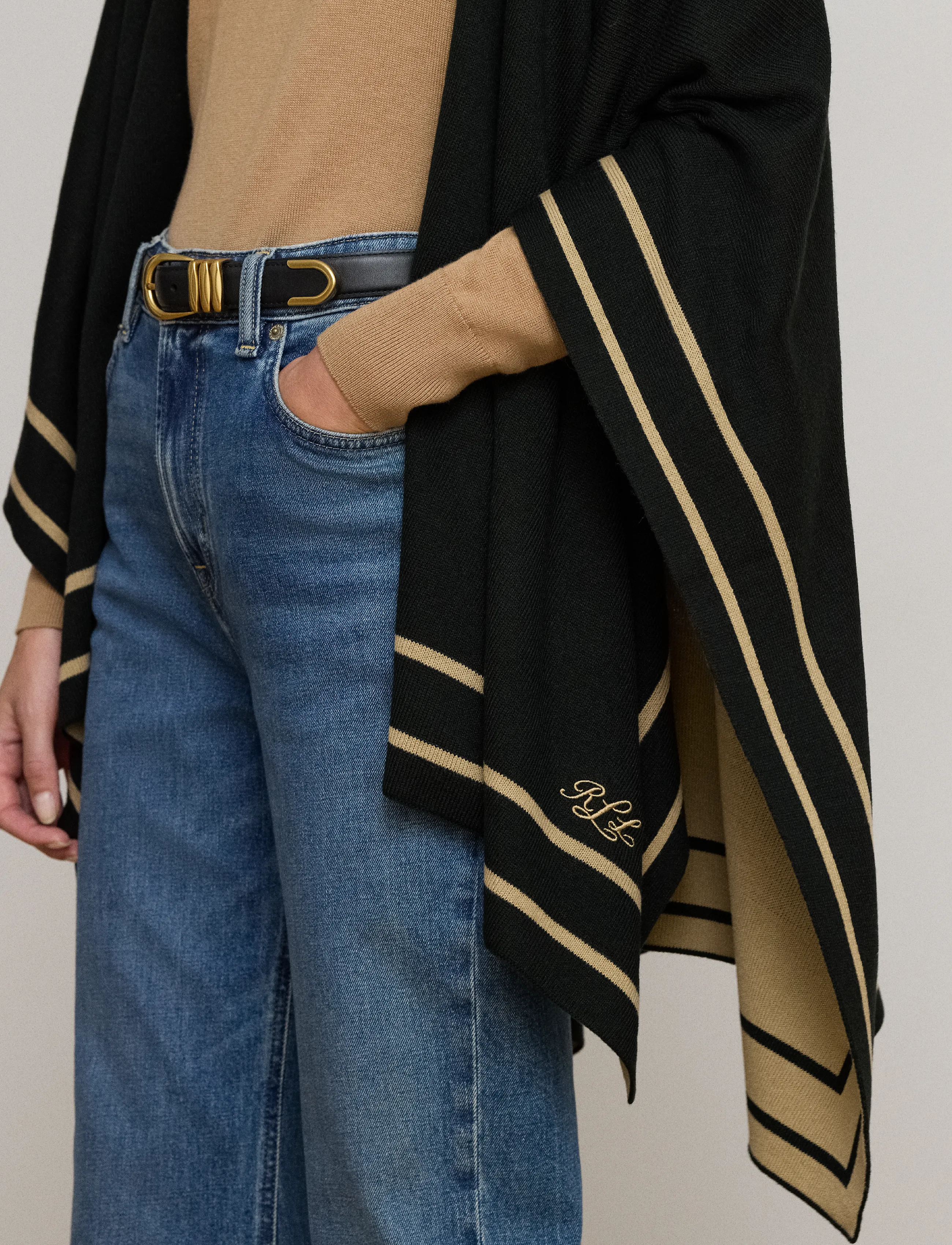 Lauren Ralph Lauren - Two-Tone Ruana - ponchos & capes - black/camel - 4