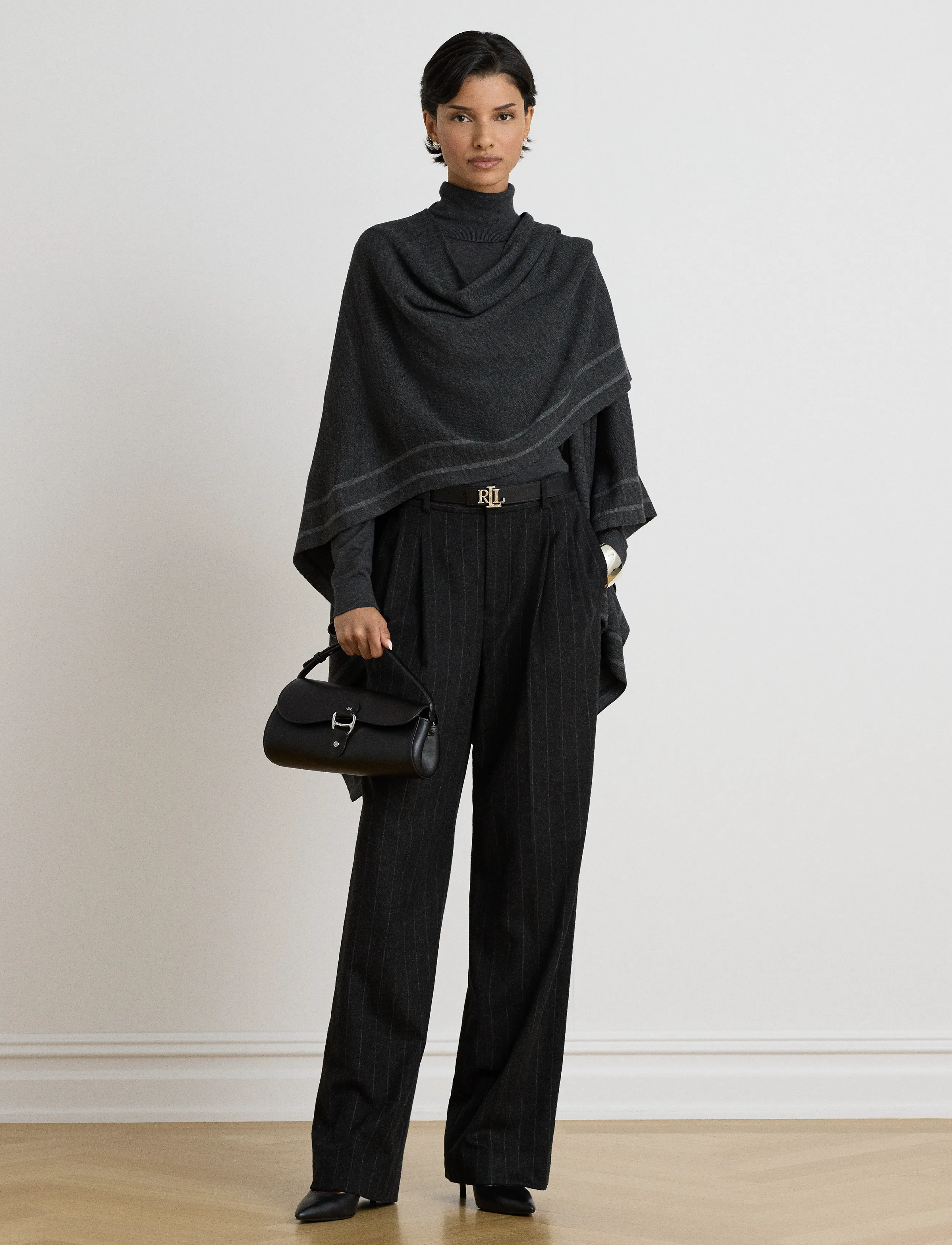 Lauren Ralph Lauren Two-Tone Ruana - Stickat - CHARCOAL/GREY / grey
