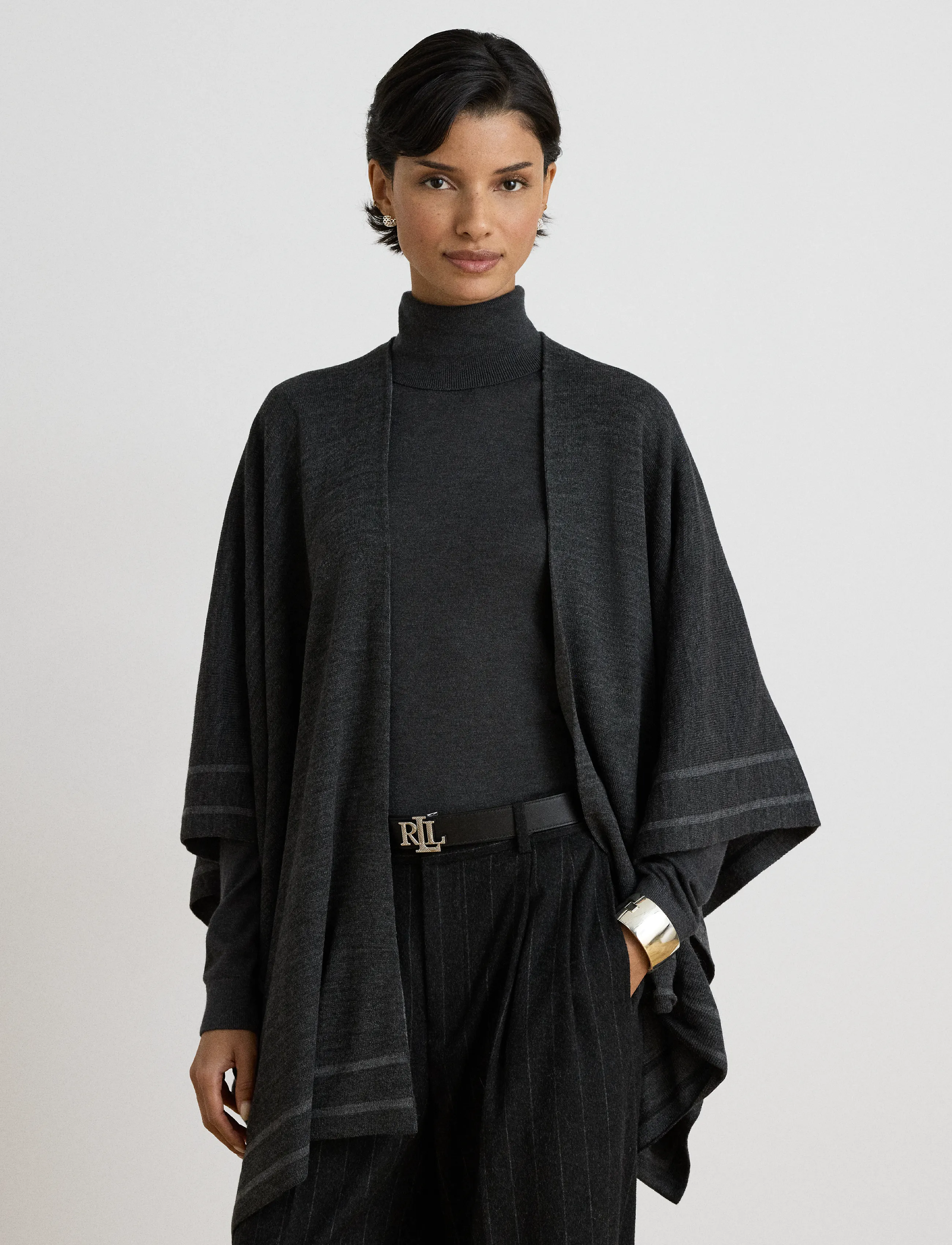 Lauren Ralph Lauren - Two-Tone Ruana - ponchos & capes - charcoal/grey - 4