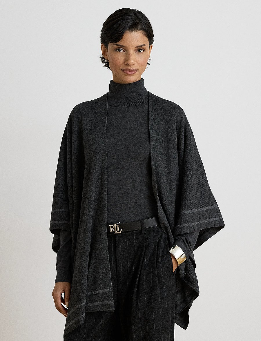 Lauren Ralph Lauren - Two-Tone Ruana - ponchos & capes - charcoal/grey - 4
