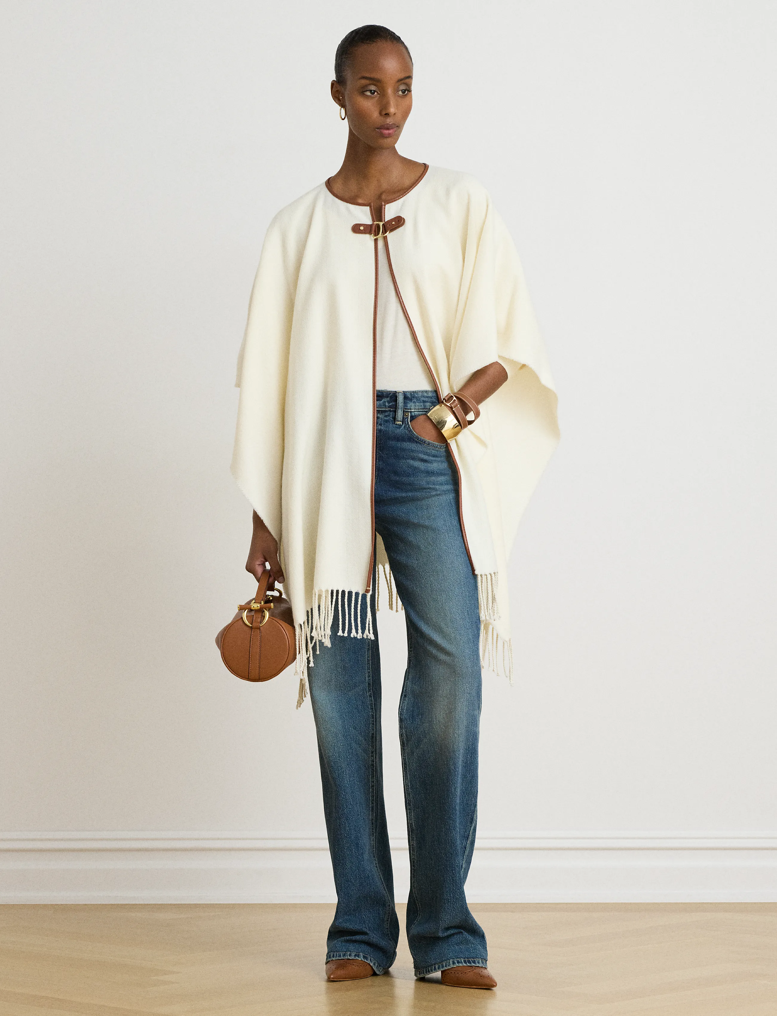 Lauren Ralph Lauren Buckle-Trim Herringbone Ruana - Ralph Lauren - CREAM / cream