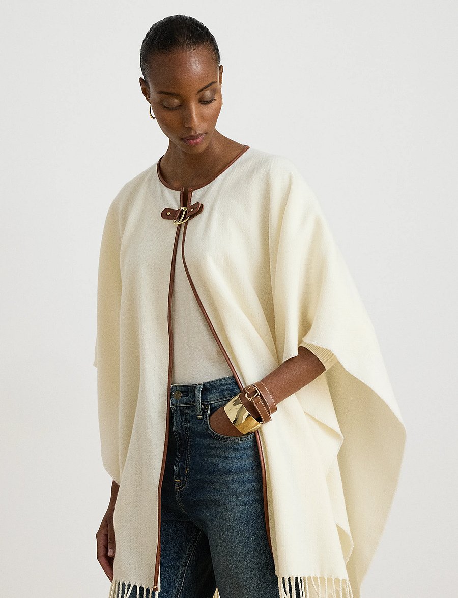 Lauren Ralph Lauren - Buckle-Trim Herringbone Ruana - ponchoer & kapper - cream - 5