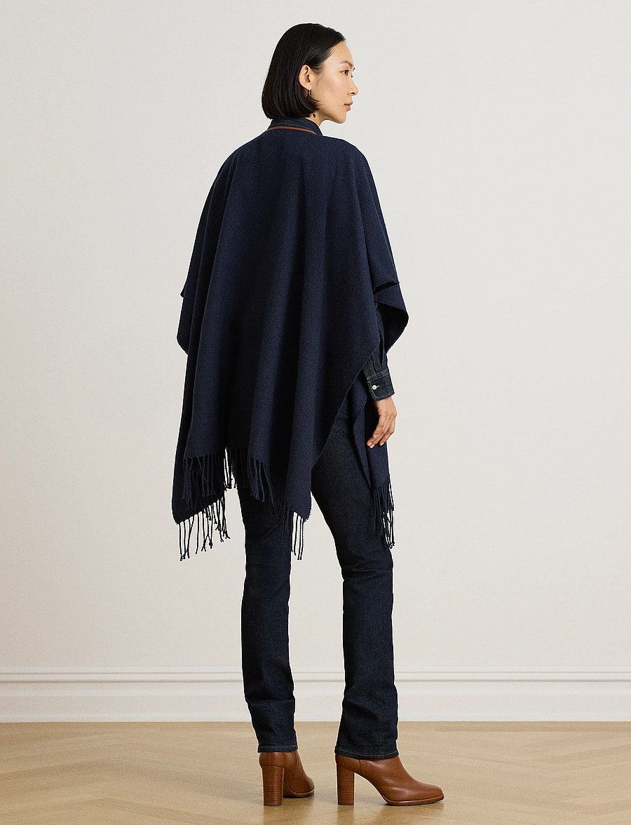 Lauren Ralph Lauren - Buckle-Trim Herringbone Ruana - ponchoer & kapper - navy - 3