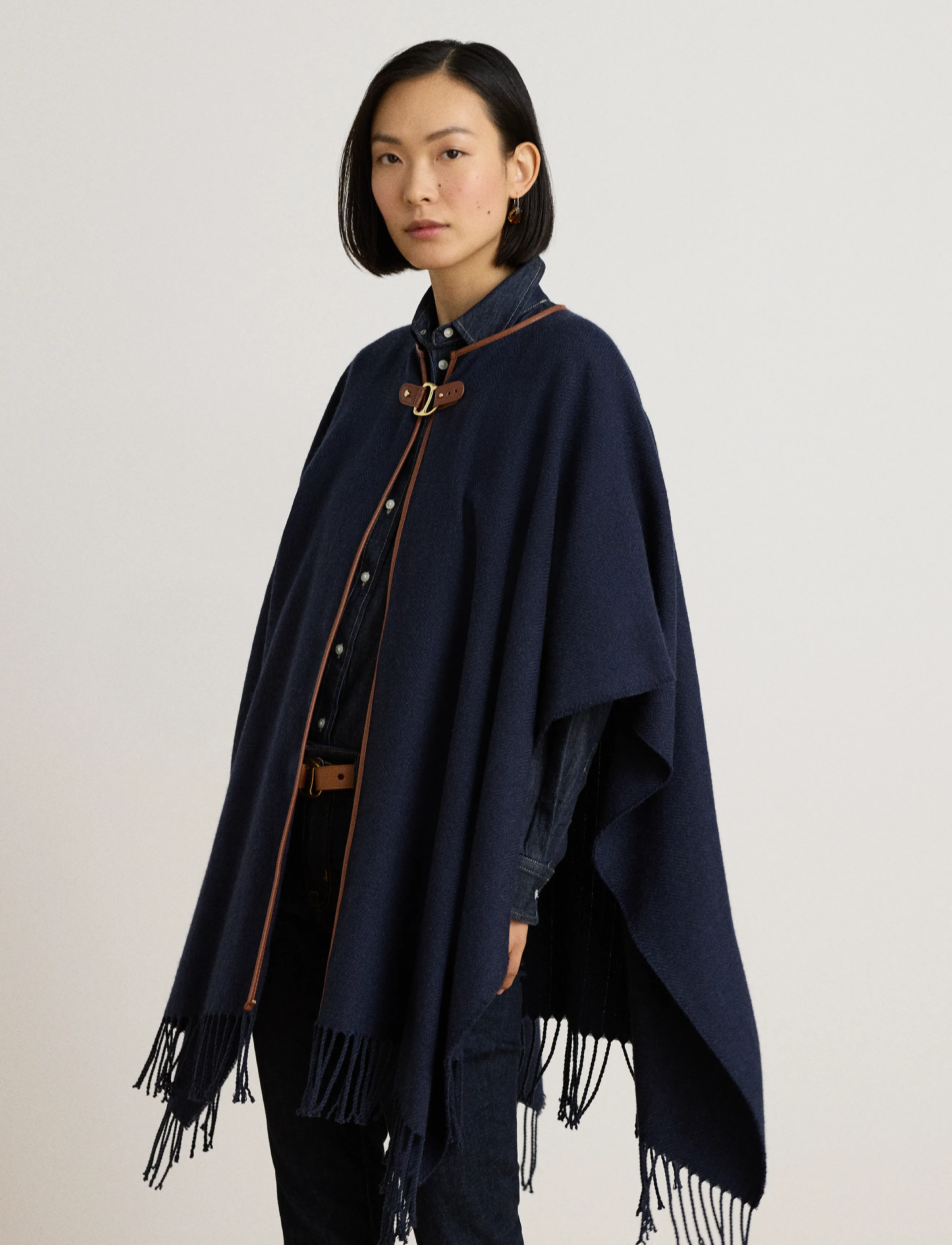 Lauren Ralph Lauren - Buckle-Trim Herringbone Ruana - ponchoer & kapper - navy - 4