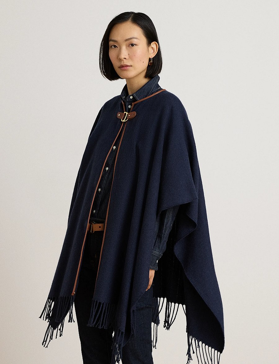Lauren Ralph Lauren - Buckle-Trim Herringbone Ruana - ponchoer & kapper - navy - 4