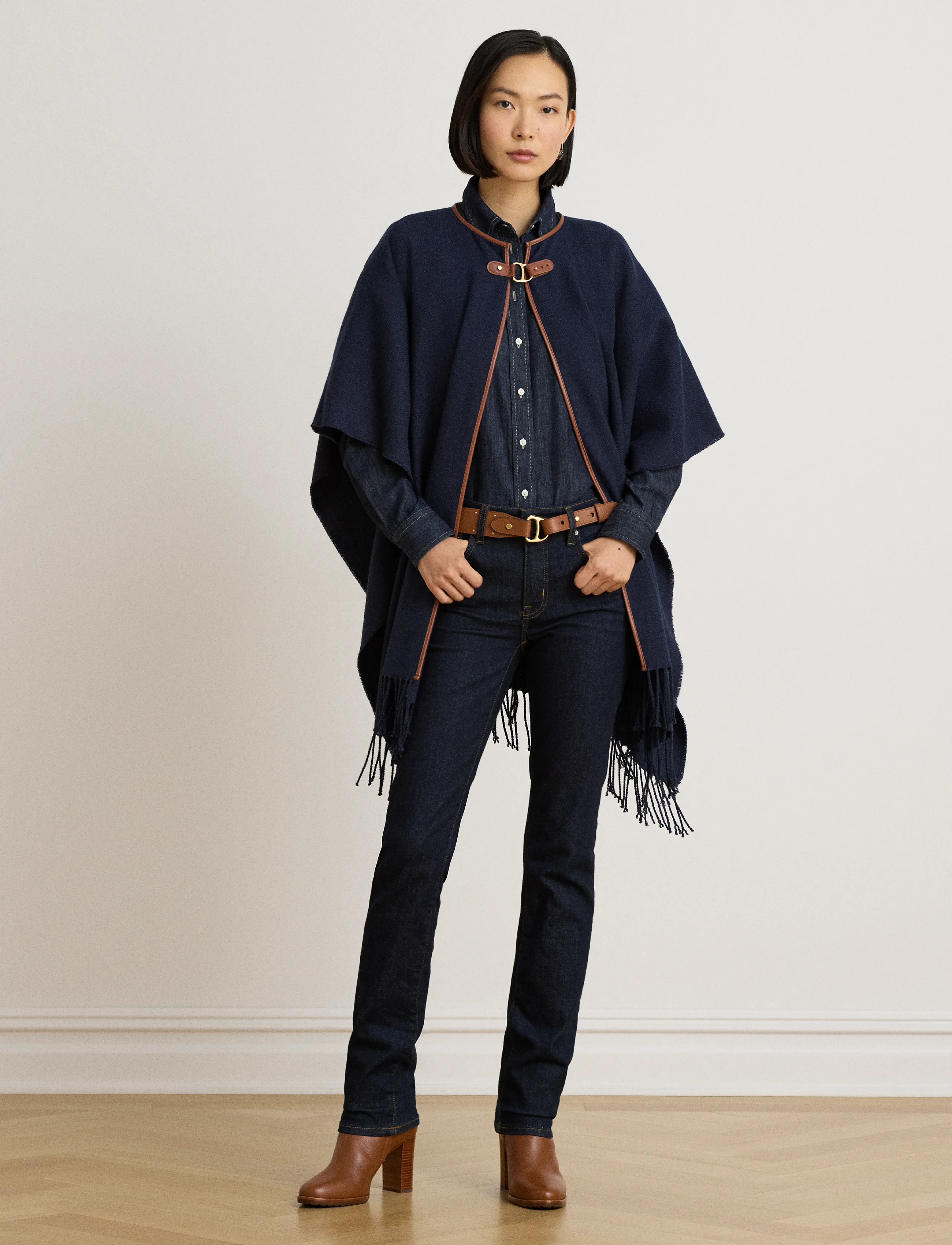 Lauren Ralph Lauren - Buckle-Trim Herringbone Ruana - ponchoer & kapper - navy - 5