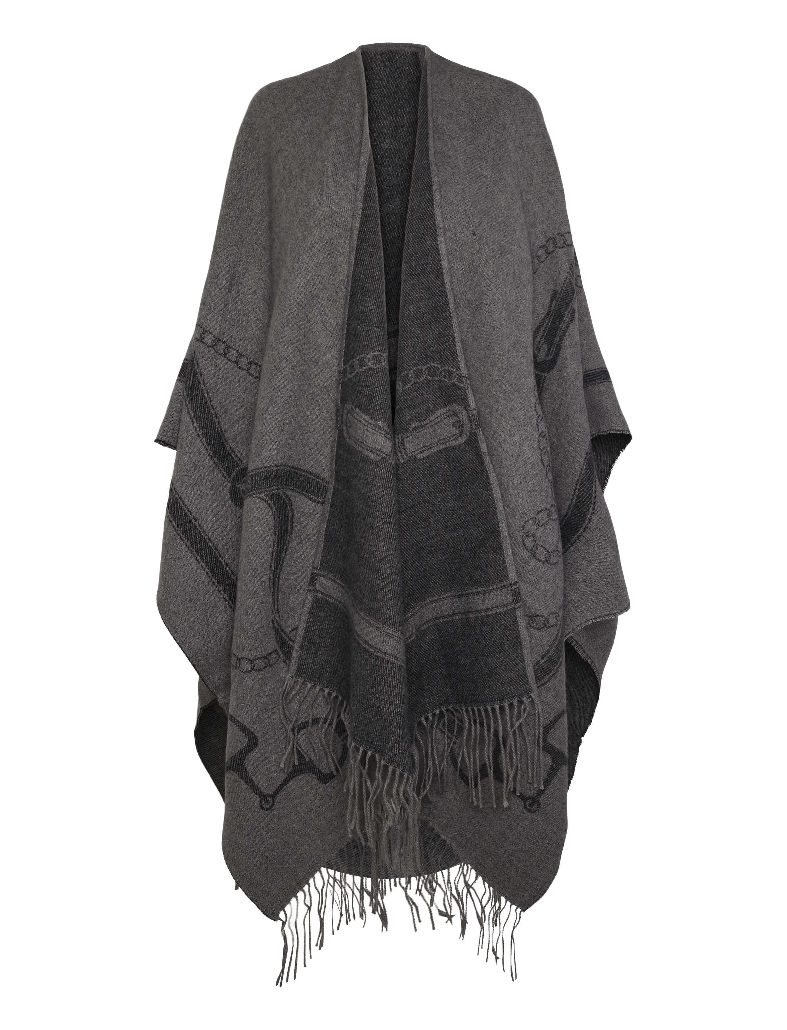 Lauren Ralph Lauren Belting-Motif Jacquard Fringe-Trim Ruana - Büromode - BLACK/CHARCOAL / grey