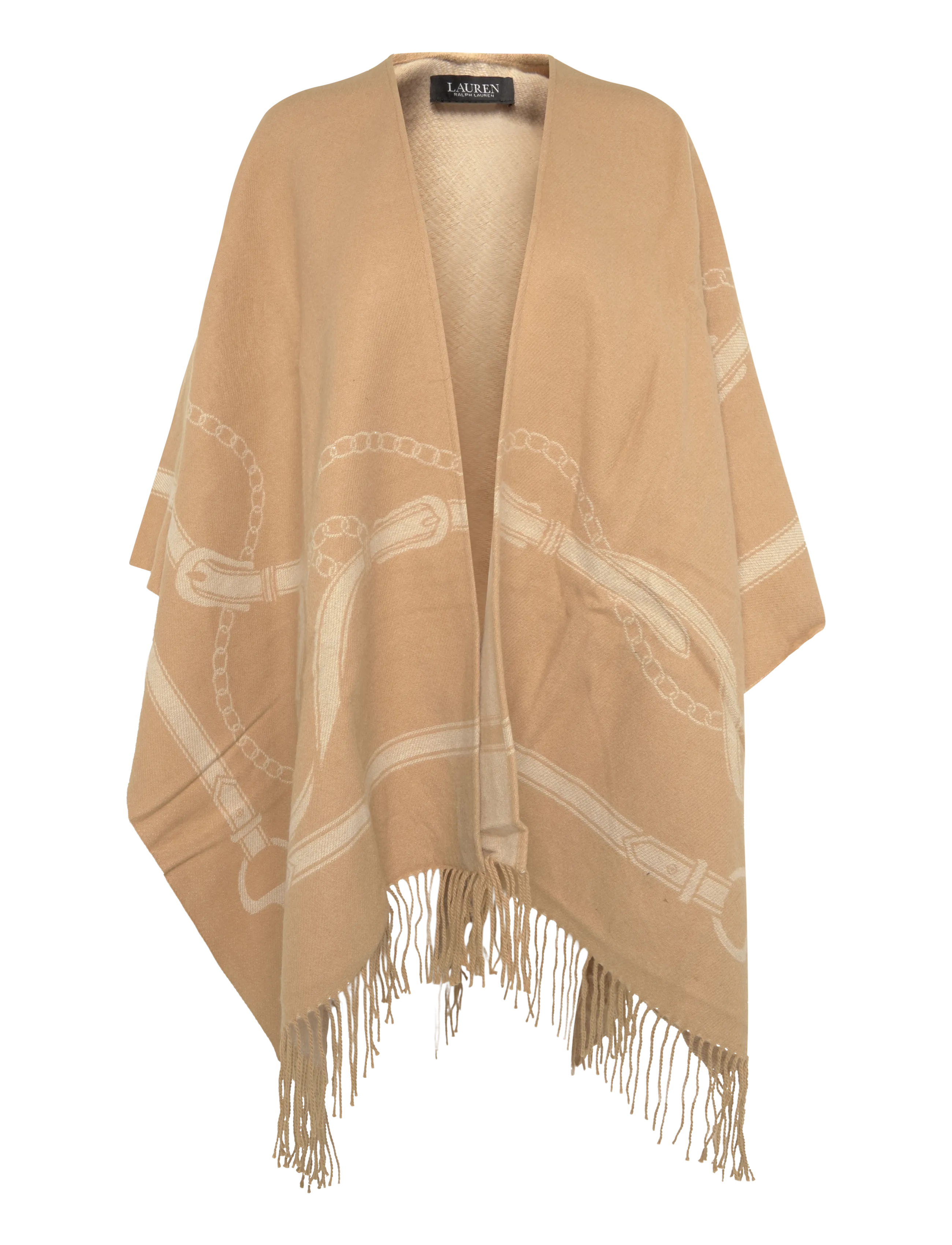 Lauren Ralph Lauren Belting-Motif Jacquard Fringe-Trim Ruana - Riided - CAMEL/CREAM / beige