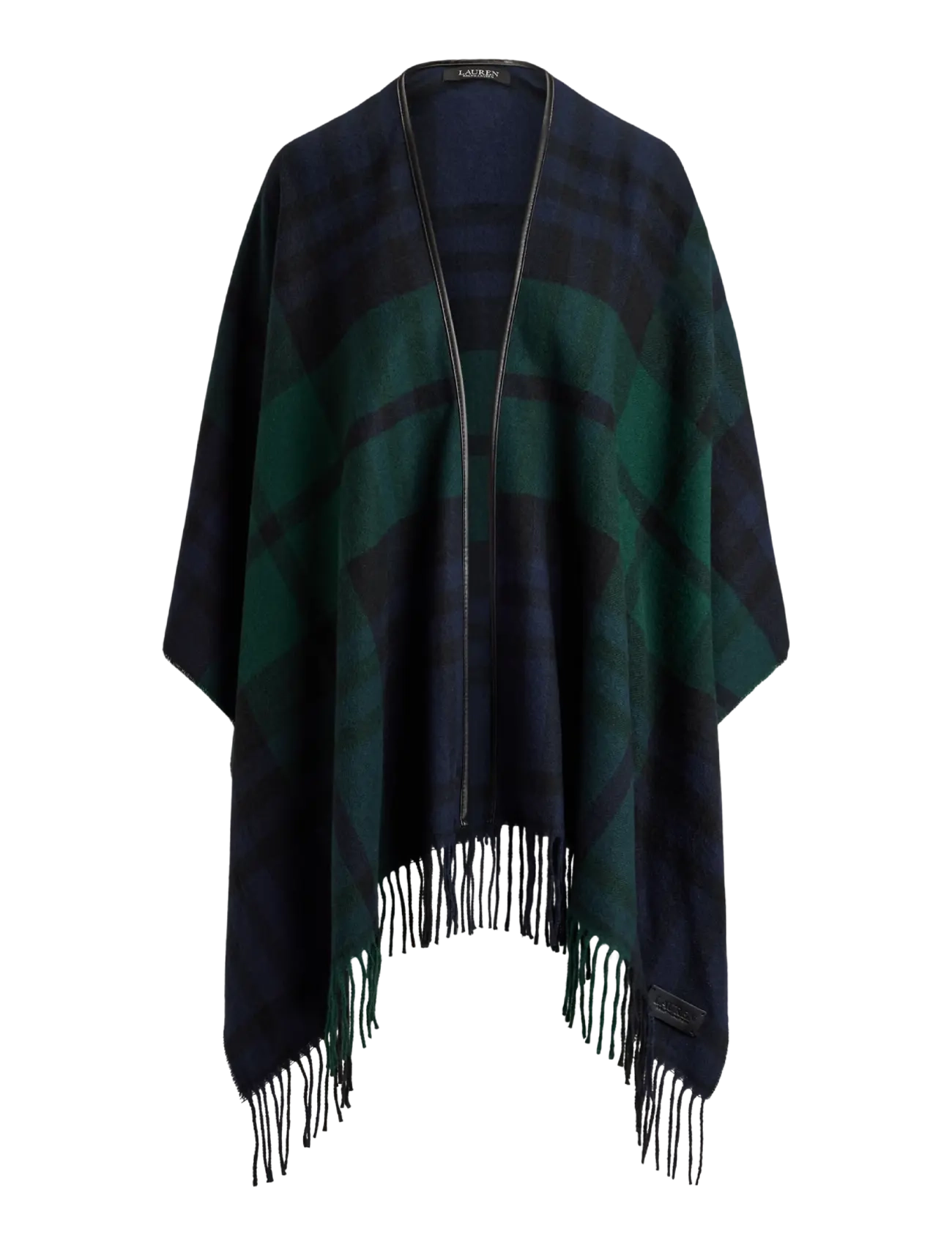 Lauren Ralph Lauren - Plaid Fringe-Trim Ruana - ponchos & capes - navy/green - 1