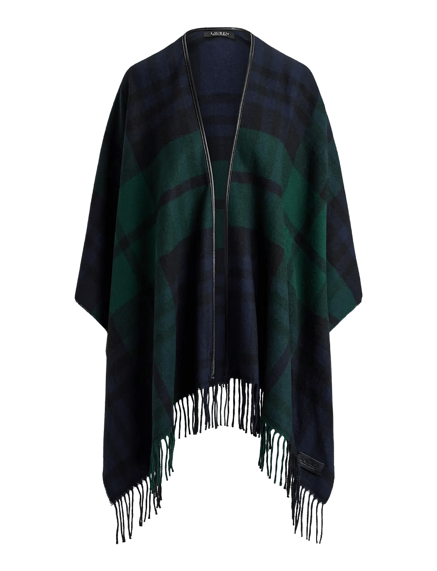 Lauren Ralph Lauren - Plaid Fringe-Trim Ruana - ponchos & capes - navy/green - 1