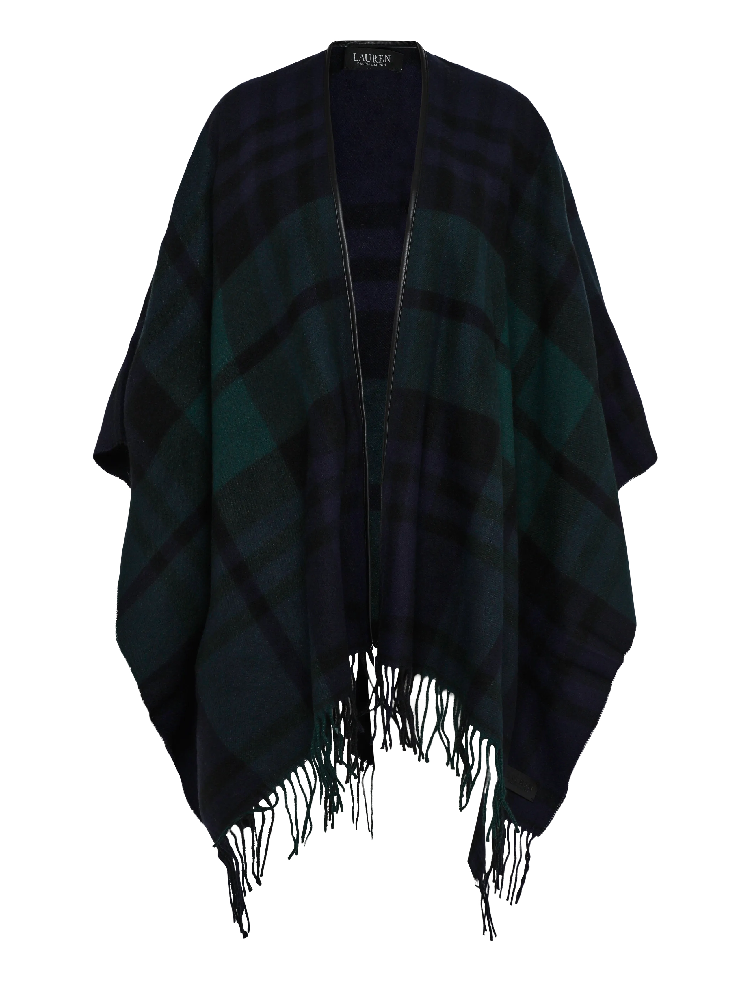 Lauren Ralph Lauren Plaid Fringe-Trim Ruana - Clothing - NAVY/GREEN / navy