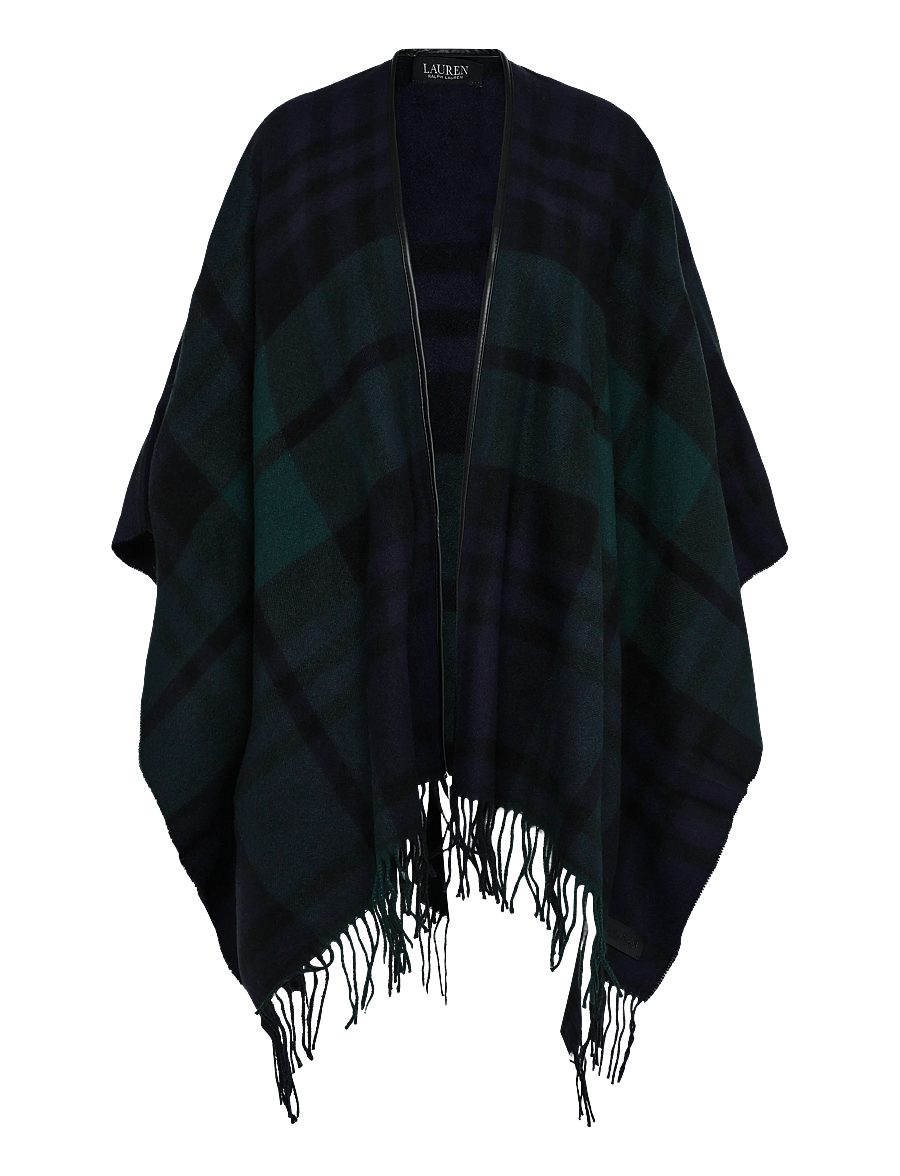 Lauren Ralph Lauren - Plaid Fringe-Trim Ruana - ponchos et capes - navy/green - 2