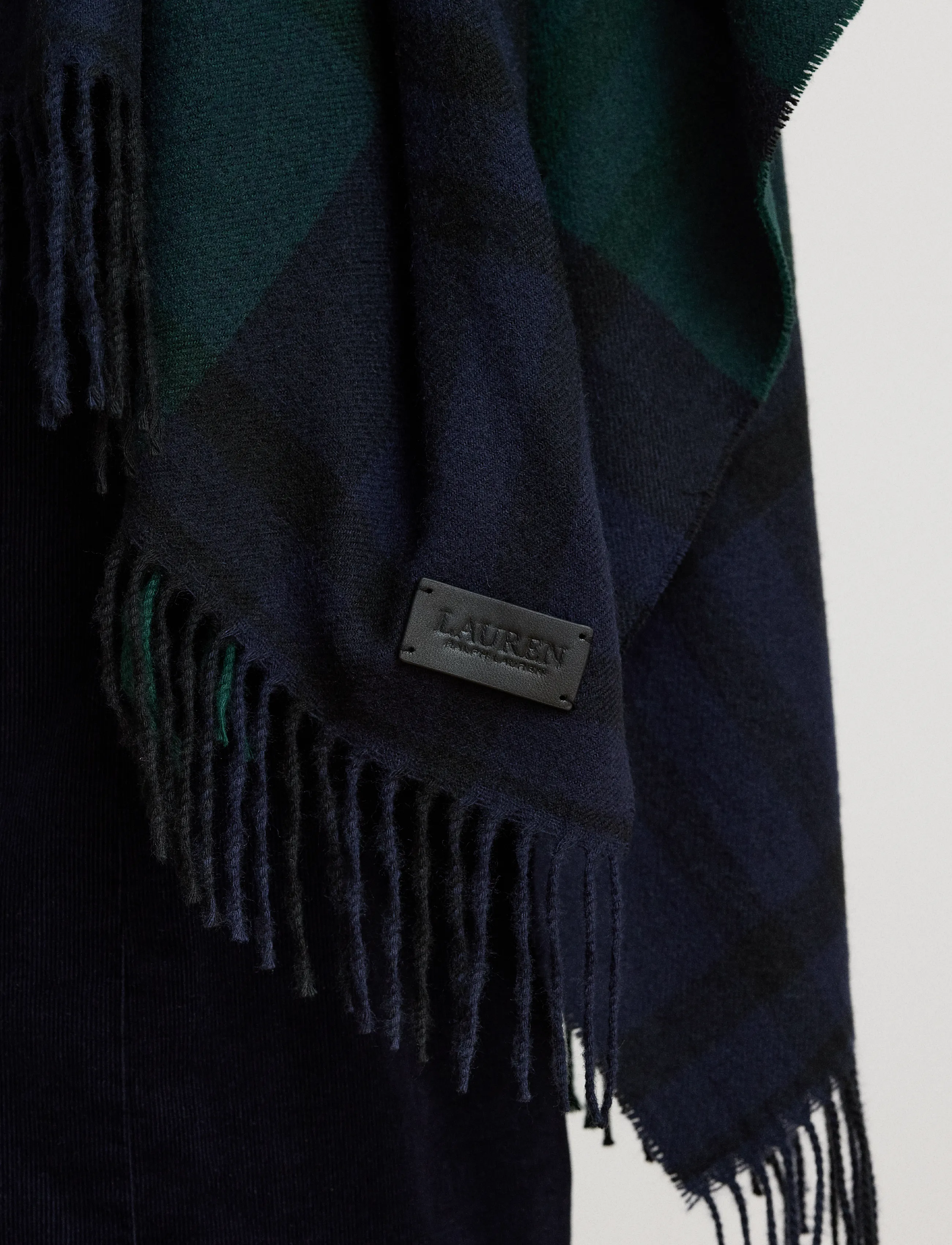 Lauren Ralph Lauren - Plaid Fringe-Trim Ruana - ponchos & capes - navy/green - 4