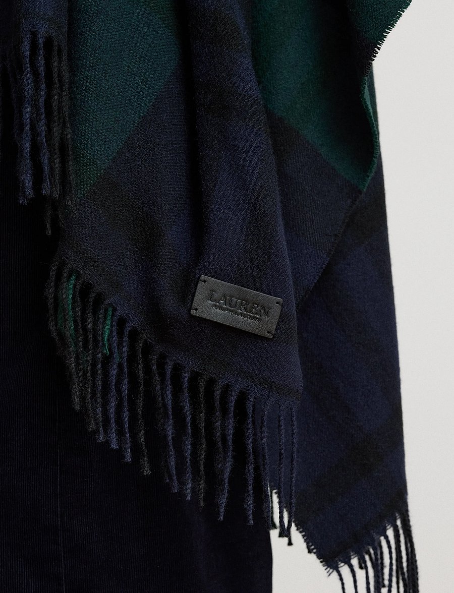 Lauren Ralph Lauren - Plaid Fringe-Trim Ruana - ponchos & capes - navy/green - 4