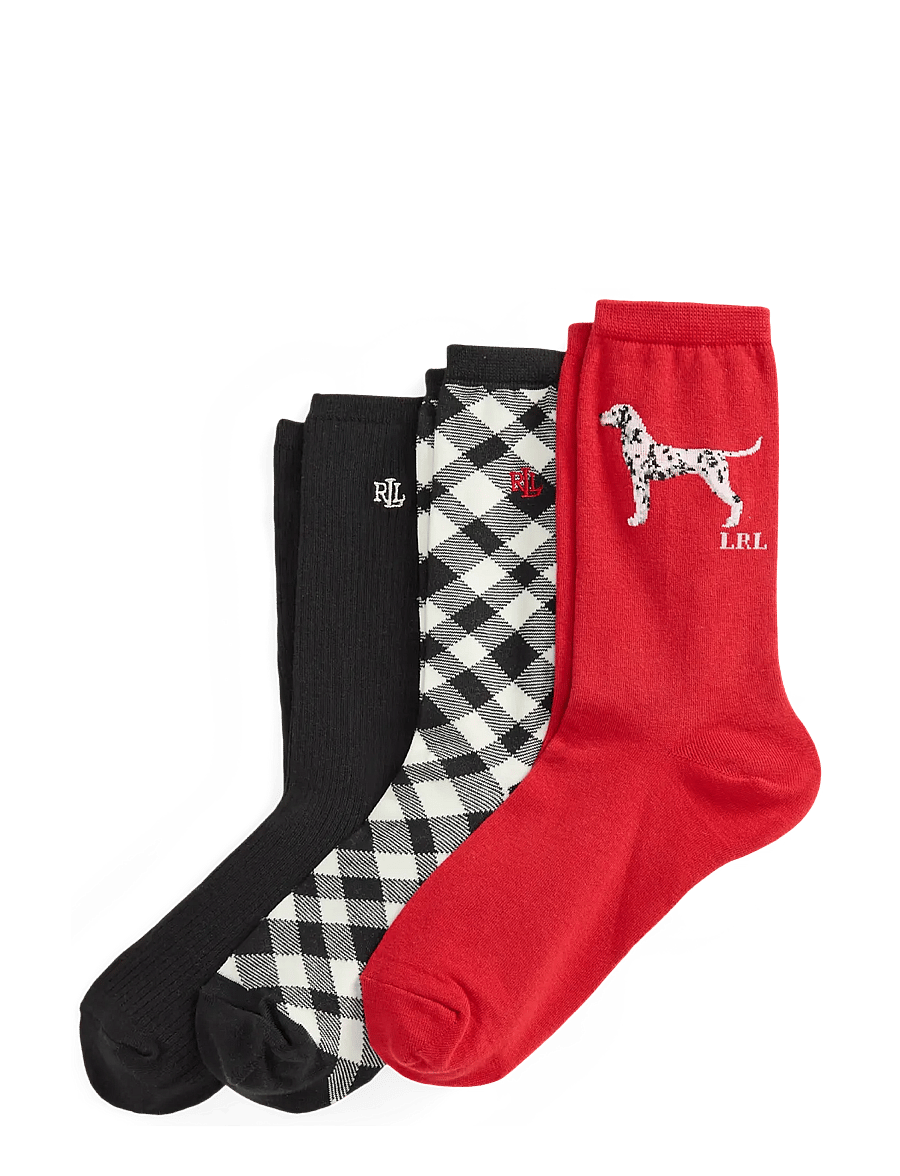 Lauren Ralph Lauren - Patterned Cotton-Blend Crew Sock 3-Pack - almindelige strømper - red/ black - 0