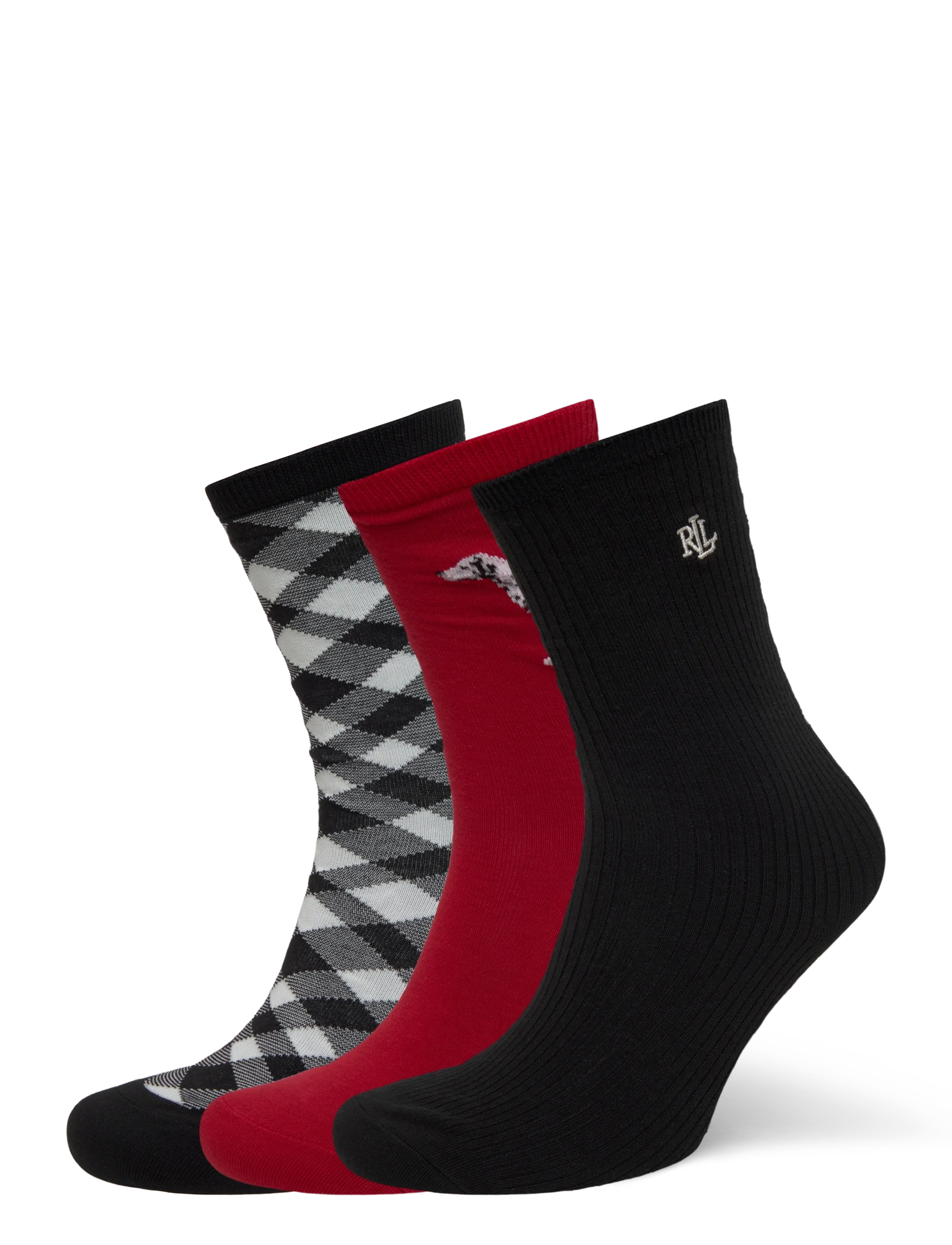 Lauren Ralph Lauren Patterned Cotton-Blend Crew Sock 3-Pack - Unterwäsche - RED/ BLACK / multi