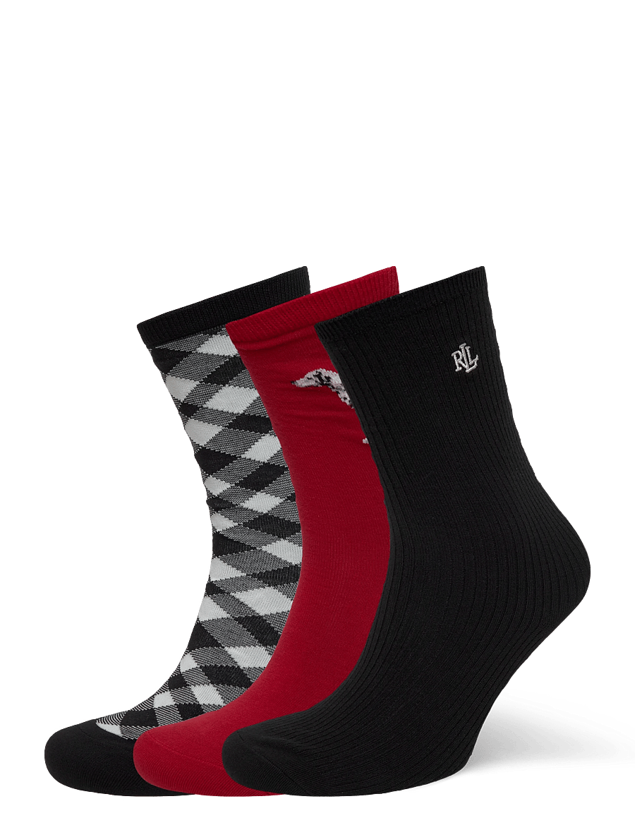 Lauren Ralph Lauren - Patterned Cotton-Blend Crew Sock 3-Pack - normale socken - red/ black - 0
