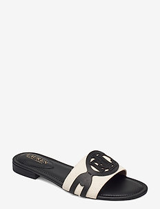Alegra Canvas-Leather Slide Sandal, Lauren Ralph Lauren