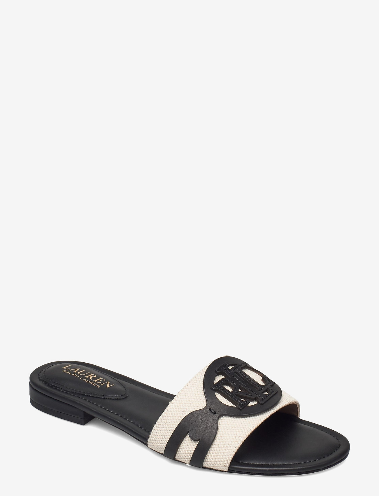 Lauren Ralph Lauren - Alegra Canvas-Leather Slide Sandal - flade sandaler - natural/black - 0