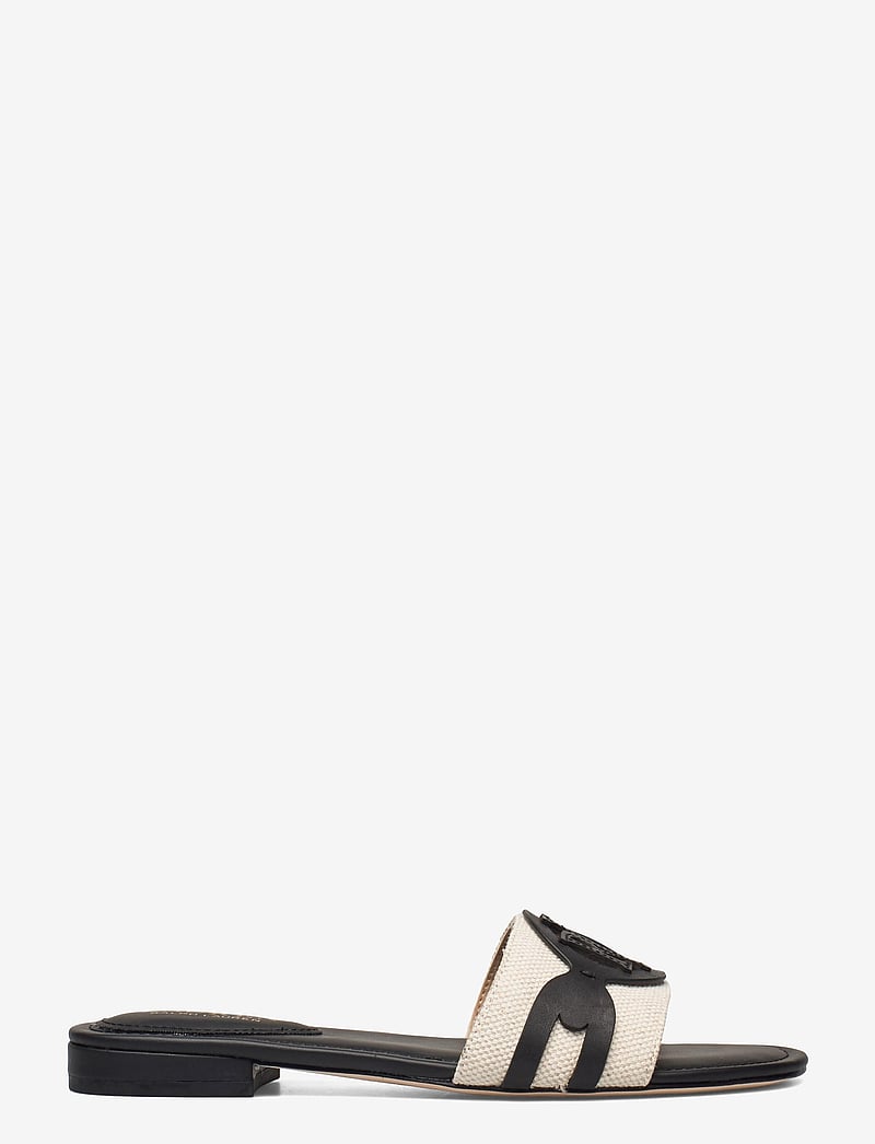 Lauren Ralph Lauren - Alegra Canvas-Leather Slide Sandal - flache sandalen - natural/black - 1