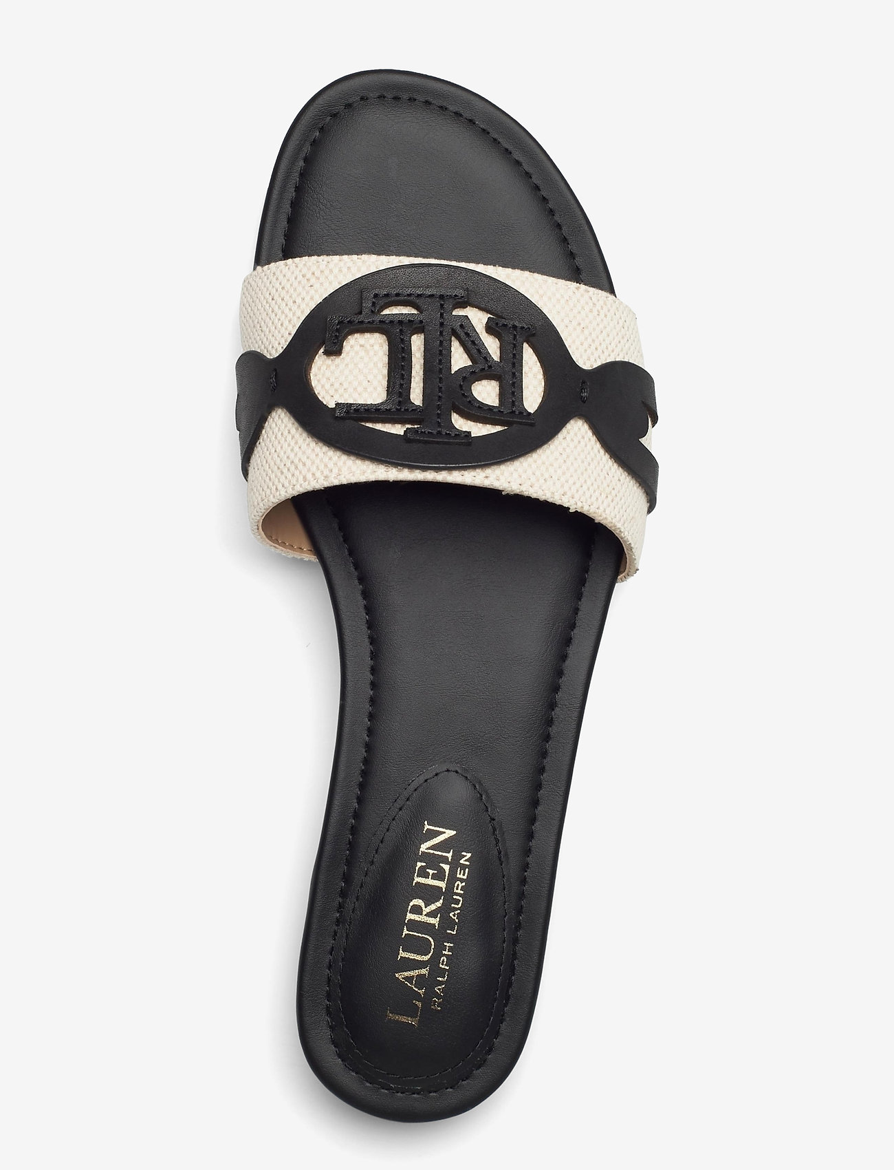 Lauren Ralph Lauren - Alegra Canvas-Leather Slide Sandal - flade sandaler - natural/black - 3