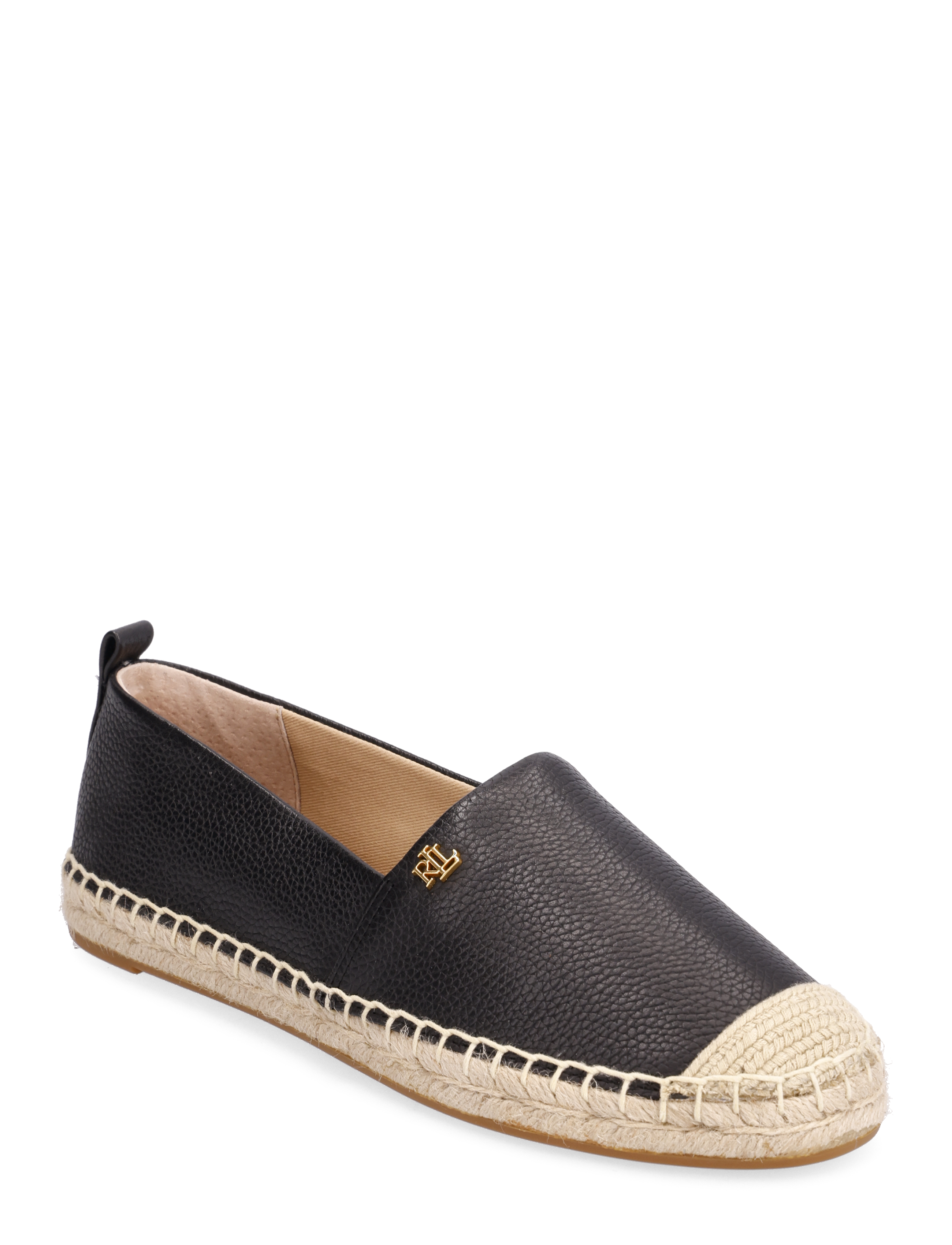 Lauren Ralph Cameryn Iv Tumbled Leather Espadrille, 38, Espadrilles, Schwarz - Espadrilles Flat, Frauen