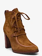 Mabel Leather-Trim Suede Bootie - WHISKEY/DEEP SADD