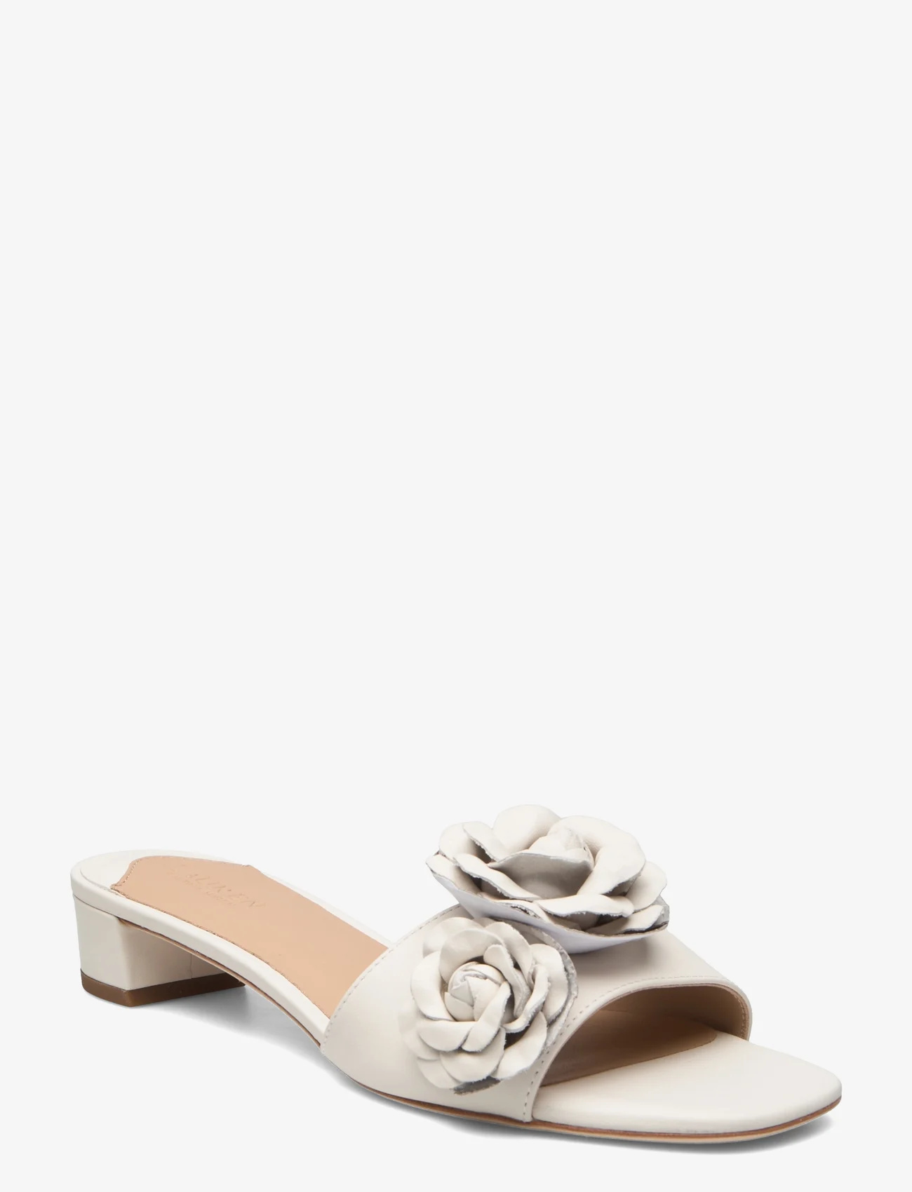 Lauren Ralph Lauren - Fay Floral-Trim Nappa Leather Sandal - augstpapēžu sandales - soft white/soft w - 0
