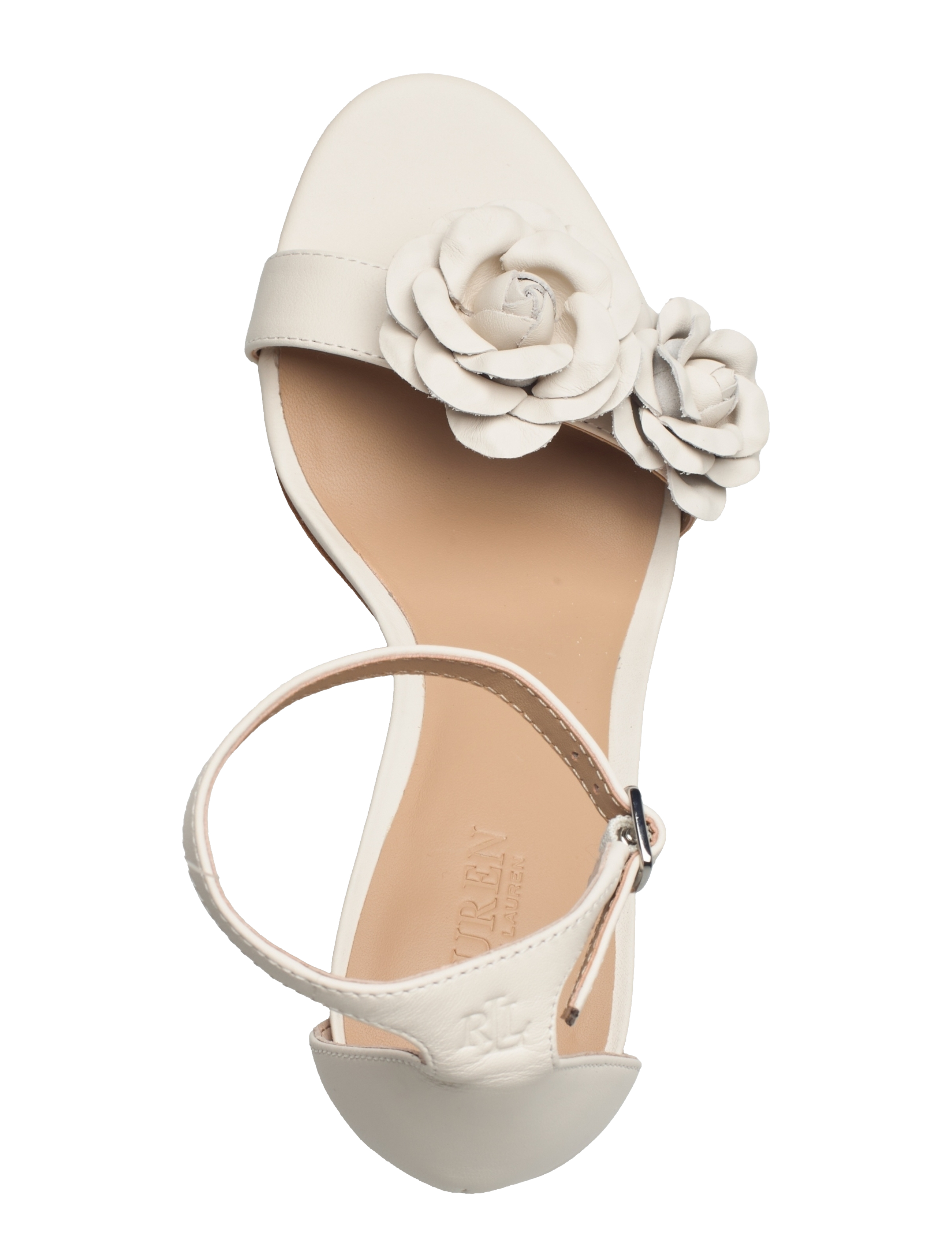 Lauren Ralph Lauren - Allie Floral-Trim Nappa Leather Sandal - soft white/soft w - 3