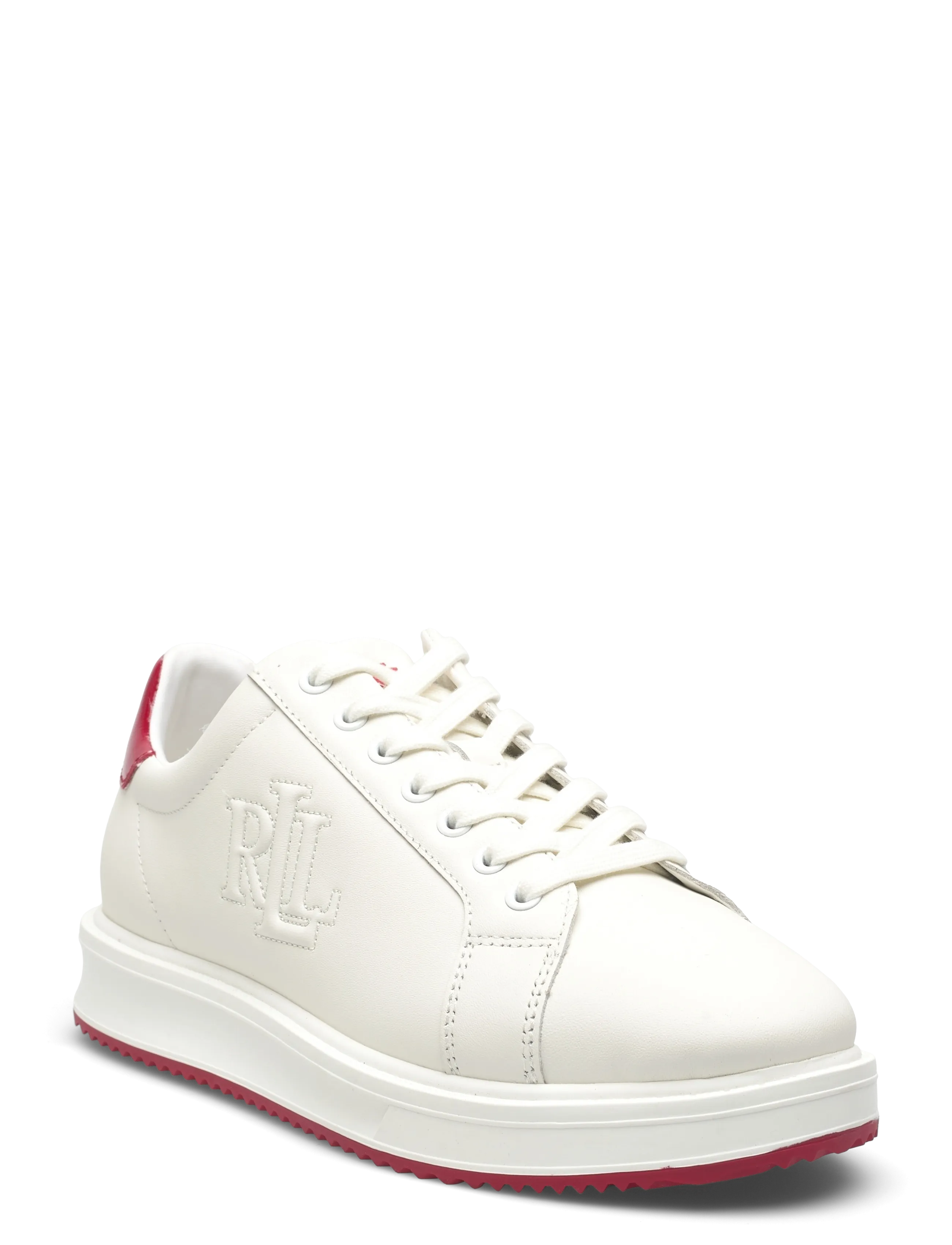 Lauren Ralph Lauren Ainsley Smooth & Crinkle Leather Sneaker - Transitional Layering - SNOW WHITE/FESTIV / white