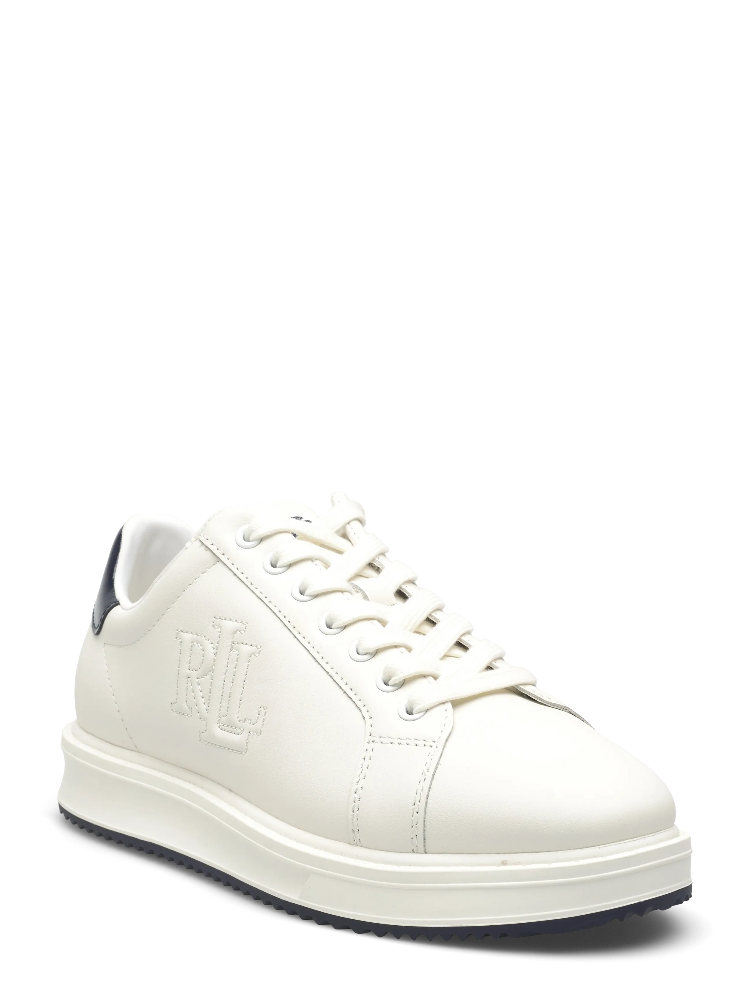 Lauren Ralph Lauren Ainsley Smooth & Crinkle Leather Sneaker - Sko - SNOW WHITE/REFINE / navy