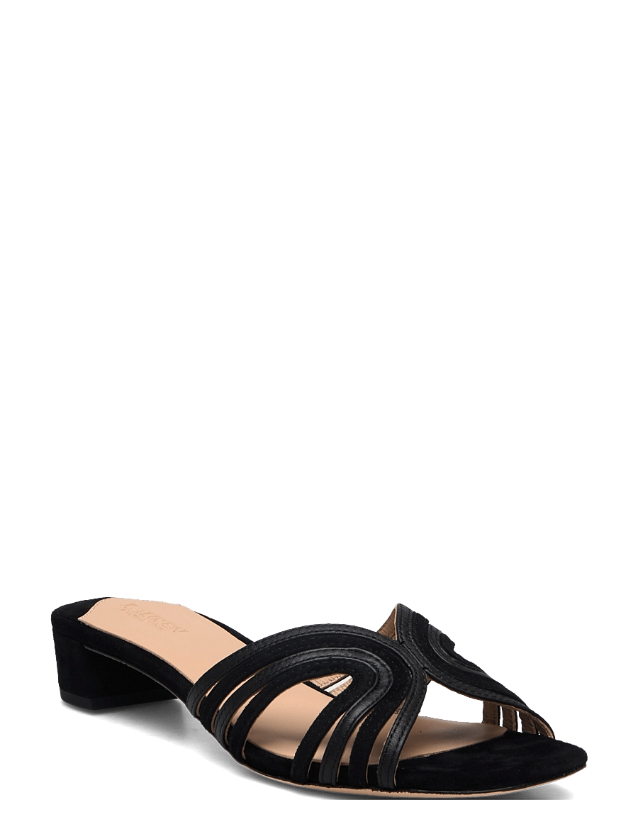 Lauren Ralph Lauren - Fay Suede & Leather Multistrap Sandal - mules med hæle - black/black - 0