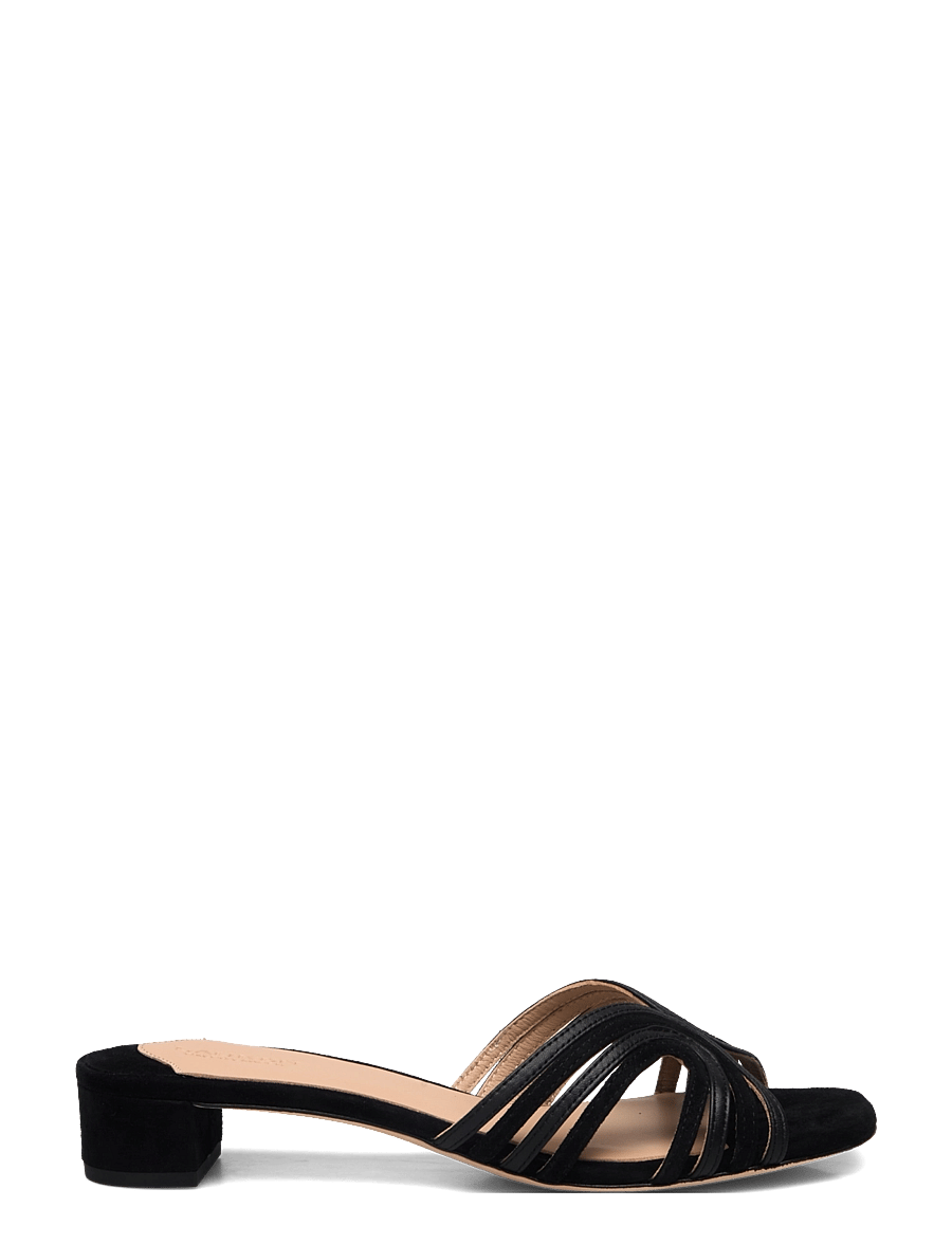 Lauren Ralph Lauren - Fay Suede & Leather Multistrap Sandal - mules med hæle - black/black - 1