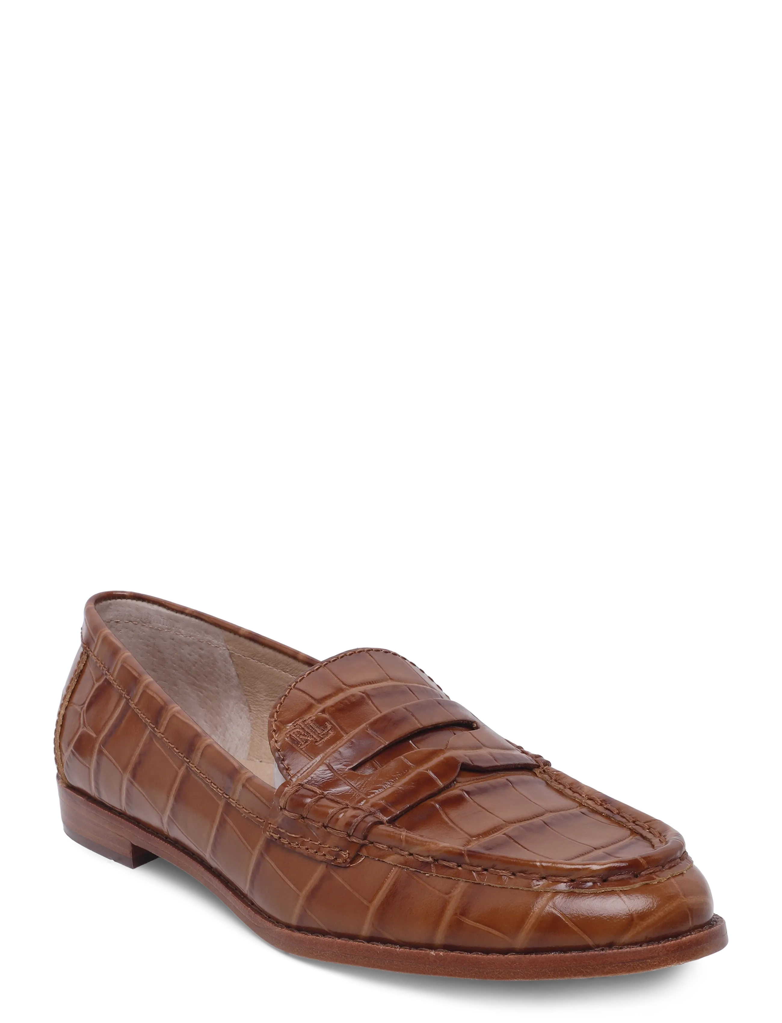 Lauren Ralph Wynnie Crocodile-Embossed Leather Loafer, 42, Loafers, Braun - Flat Frauen